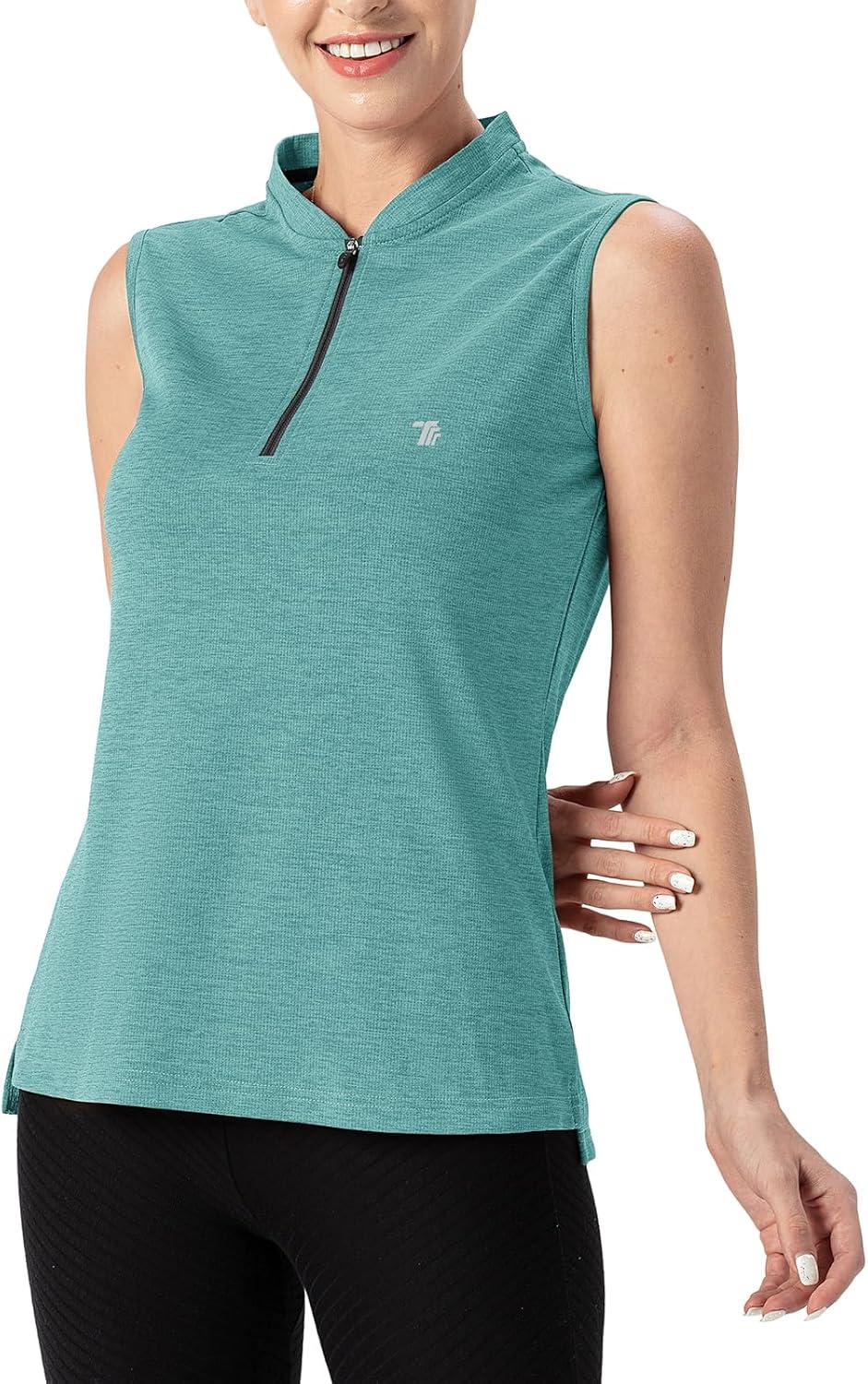 imageTBMPOY Womens Sleeveless Golf Polo Shirts UPF 50 Tennis Tank Tops Quick Dry Zip Up15light Cyan
