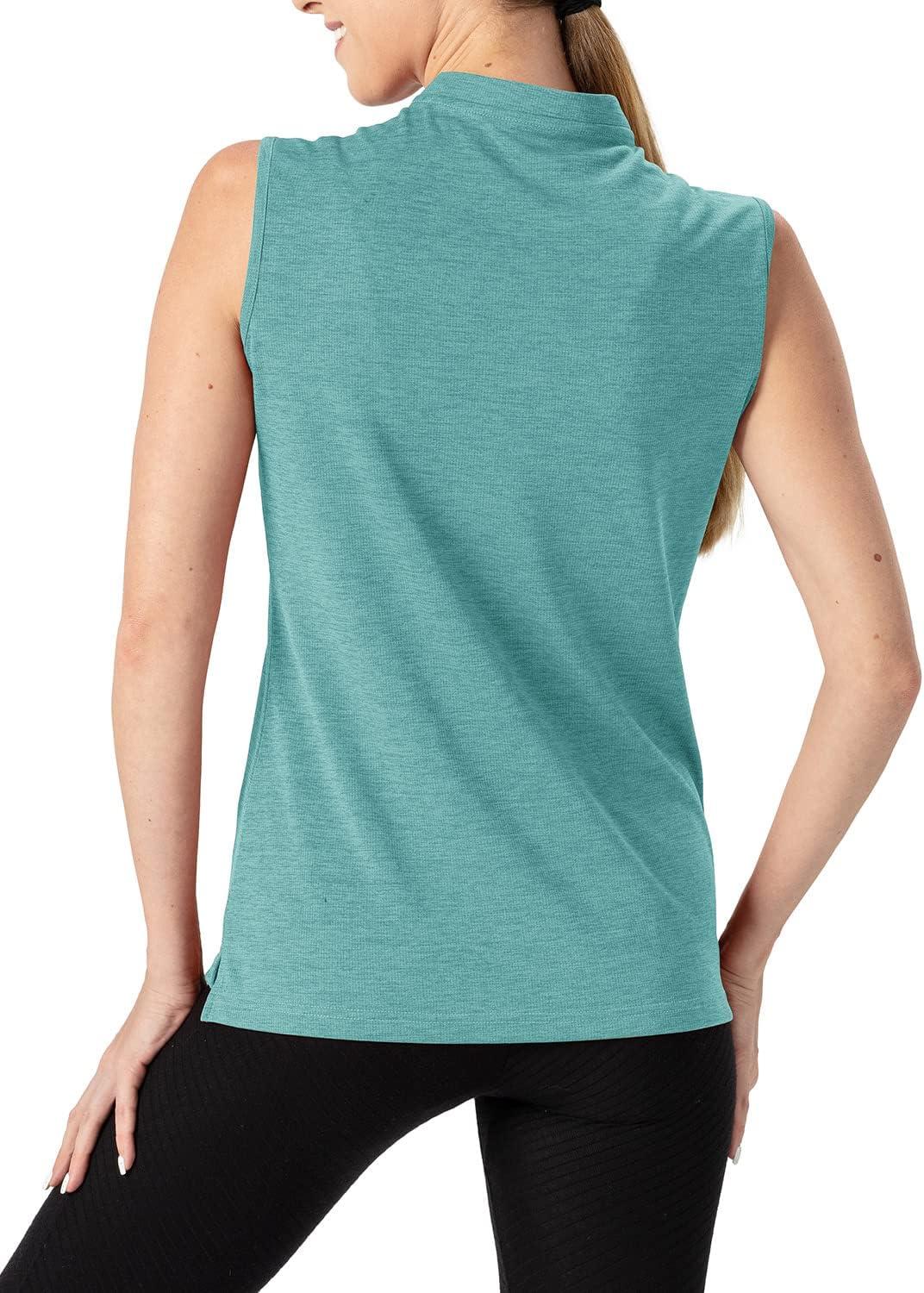 imageTBMPOY Womens Sleeveless Golf Polo Shirts UPF 50 Tennis Tank Tops Quick Dry Zip Up15light Cyan