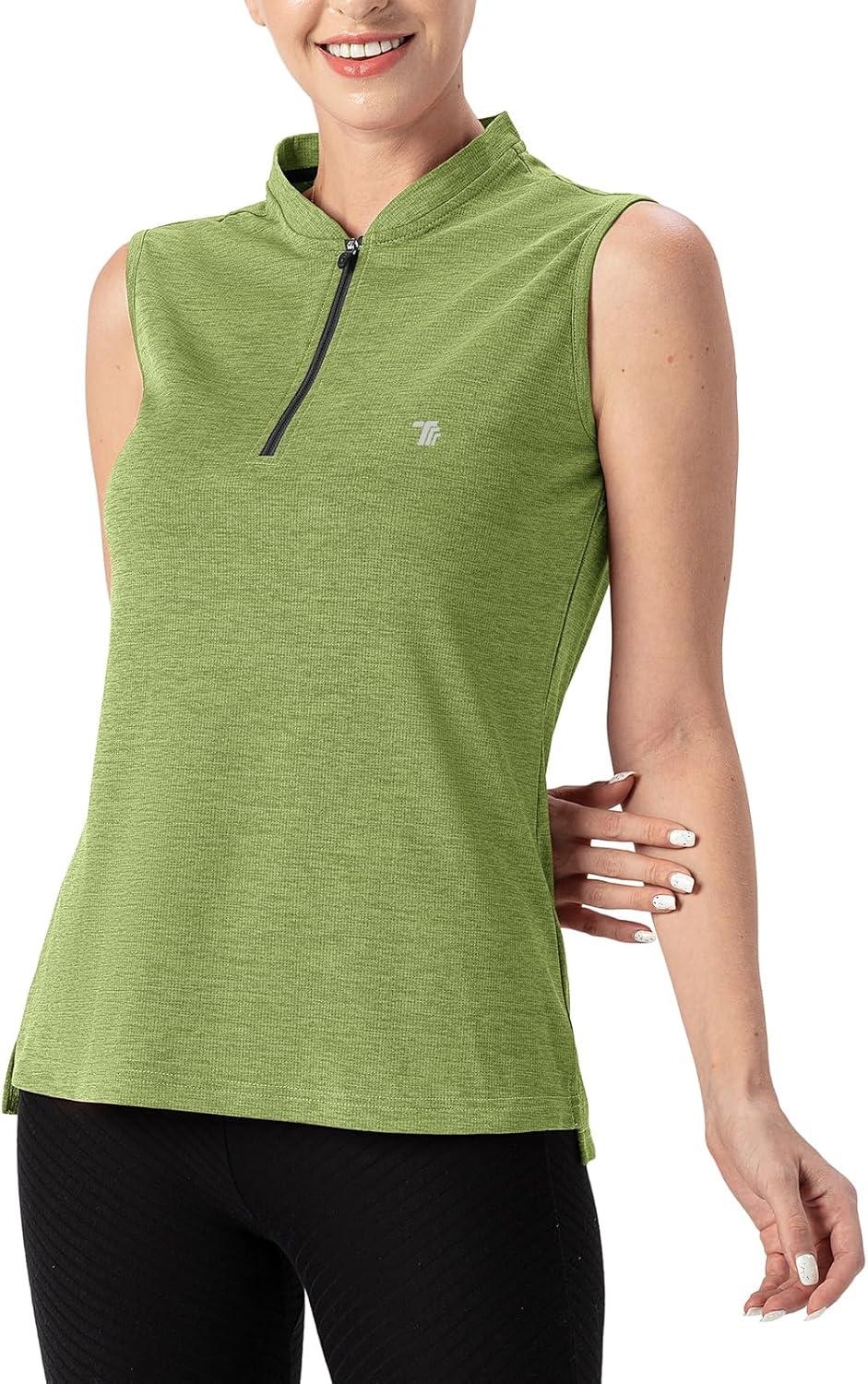 imageTBMPOY Womens Sleeveless Golf Polo Shirts UPF 50 Tennis Tank Tops Quick Dry Zip Up16fruit Green