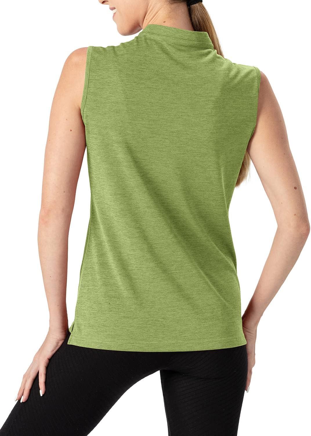 imageTBMPOY Womens Sleeveless Golf Polo Shirts UPF 50 Tennis Tank Tops Quick Dry Zip Up16fruit Green