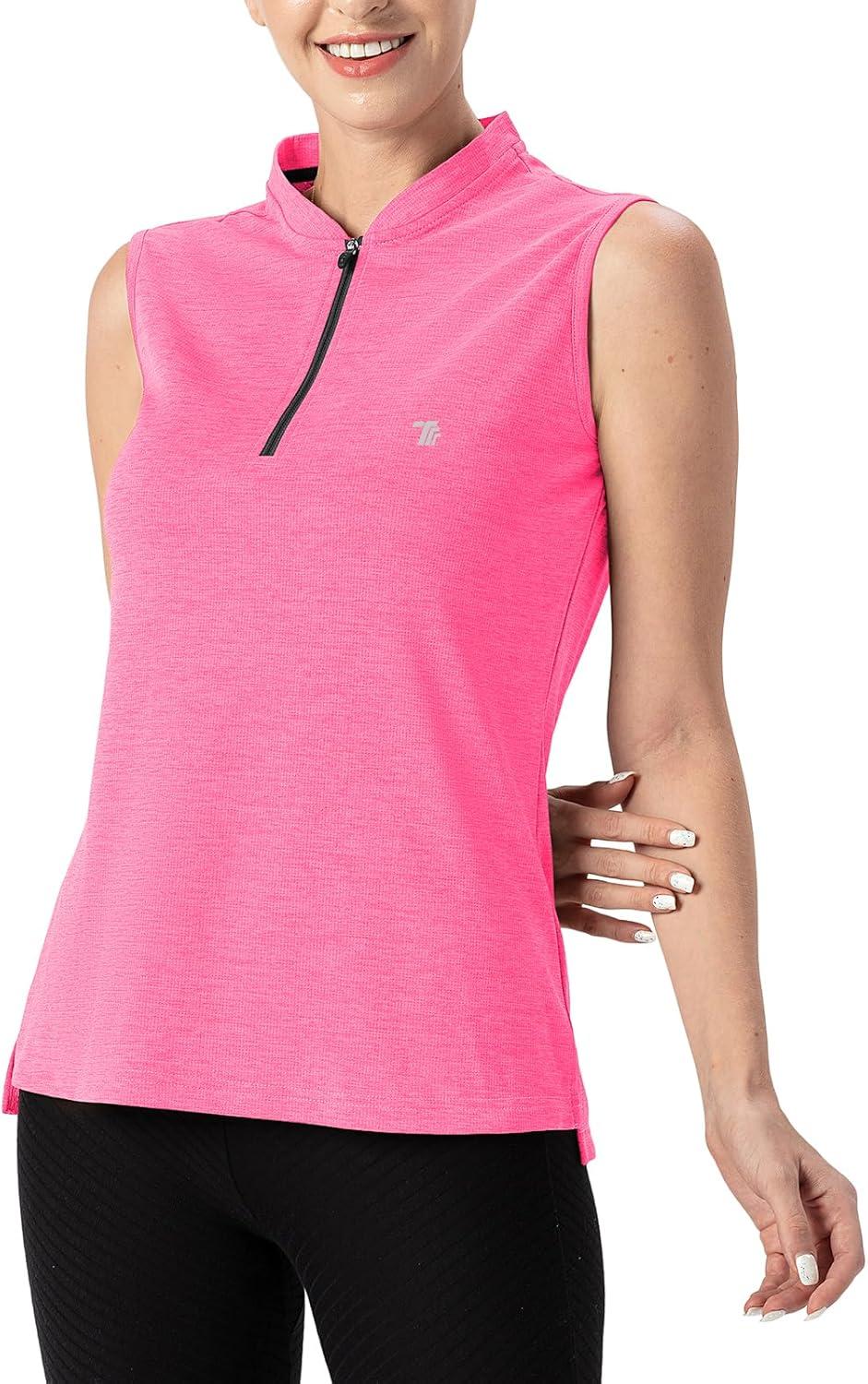 imageTBMPOY Womens Sleeveless Golf Polo Shirts UPF 50 Tennis Tank Tops Quick Dry Zip Up1rose