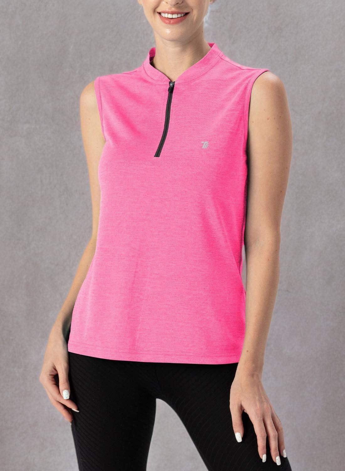 imageTBMPOY Womens Sleeveless Golf Polo Shirts UPF 50 Tennis Tank Tops Quick Dry Zip Up1rose