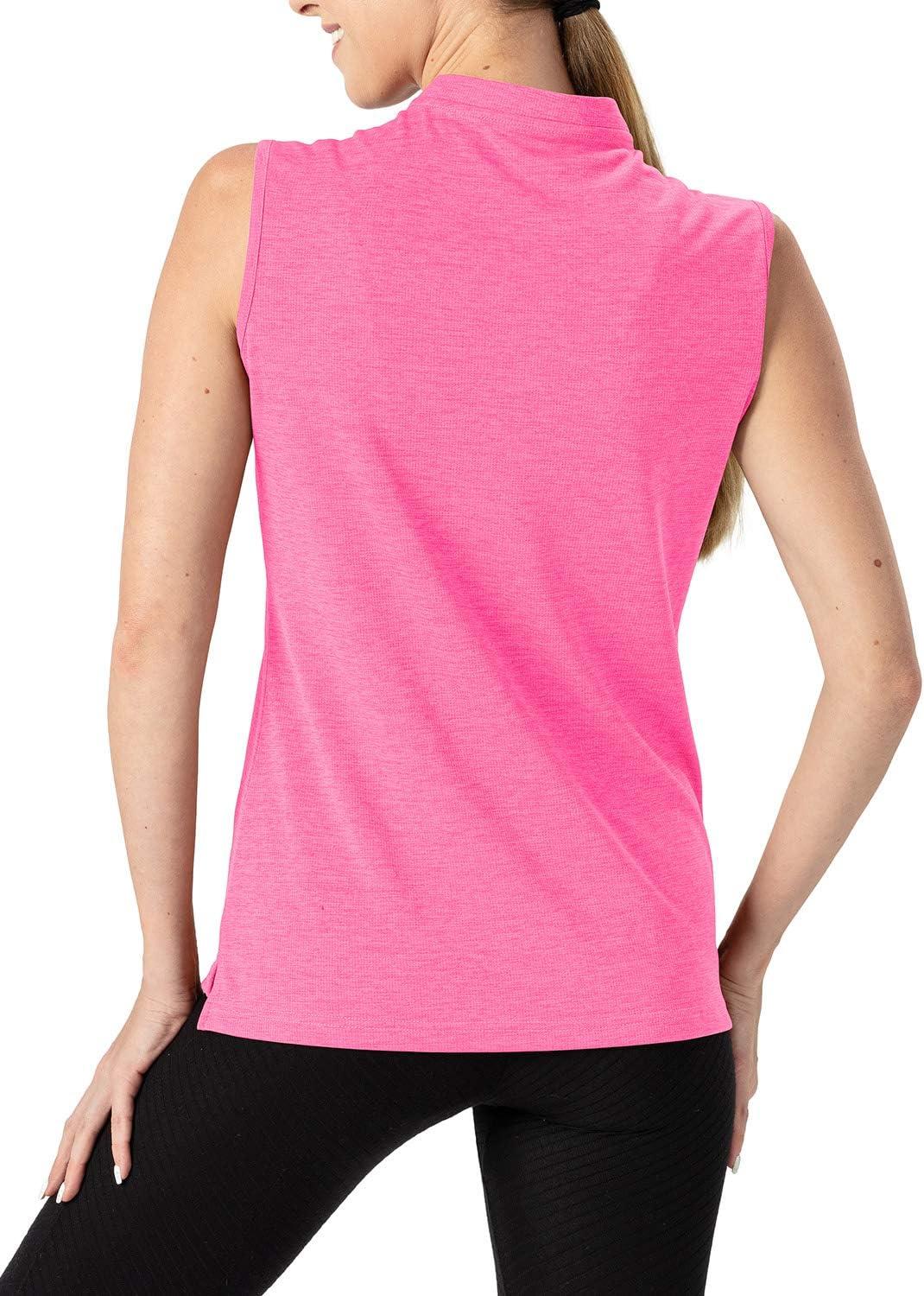 imageTBMPOY Womens Sleeveless Golf Polo Shirts UPF 50 Tennis Tank Tops Quick Dry Zip Up1rose