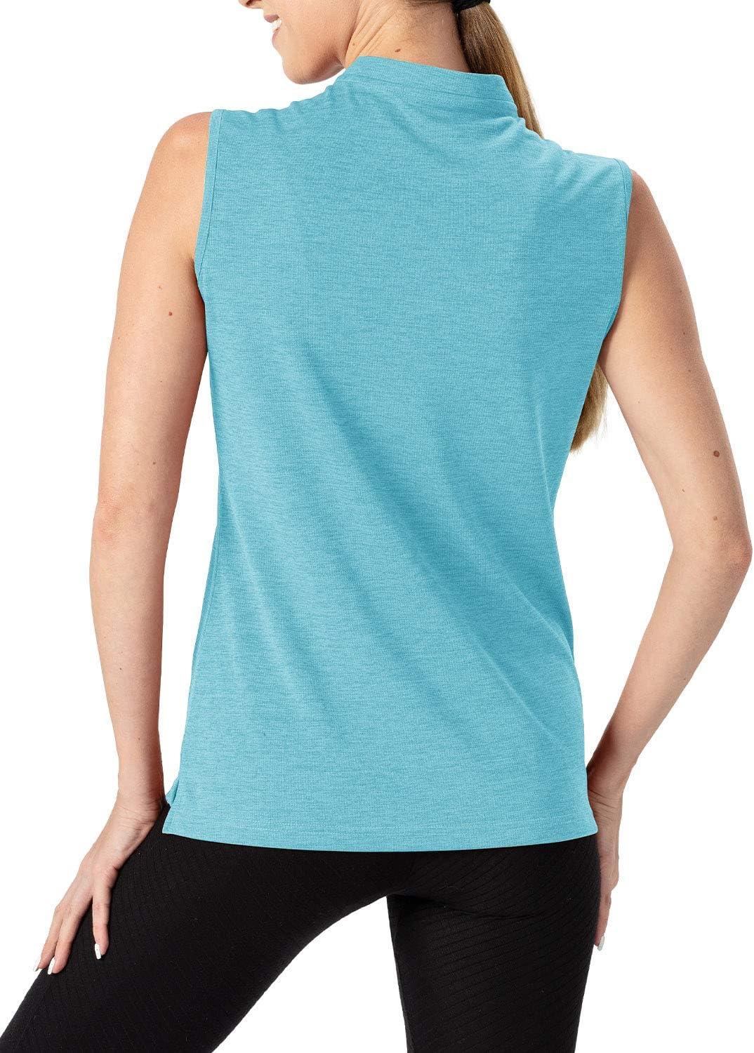 imageTBMPOY Womens Sleeveless Golf Polo Shirts UPF 50 Tennis Tank Tops Quick Dry Zip Up2light Blue