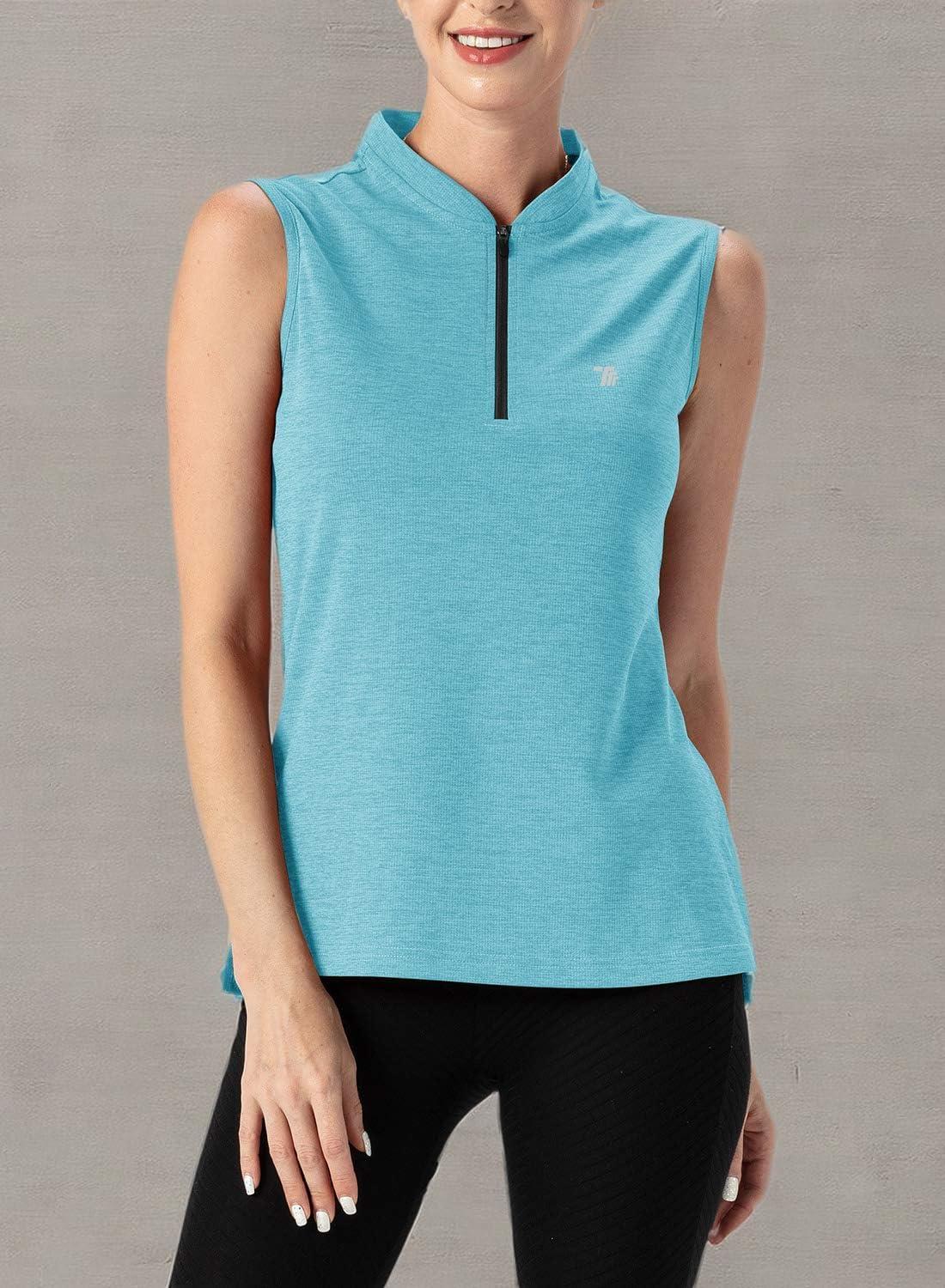 imageTBMPOY Womens Sleeveless Golf Polo Shirts UPF 50 Tennis Tank Tops Quick Dry Zip Up2light Blue