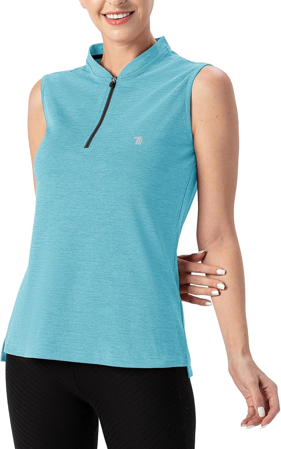 imageTBMPOY Womens Sleeveless Golf Polo Shirts UPF 50 Tennis Tank Tops Quick Dry Zip Up2light Blue