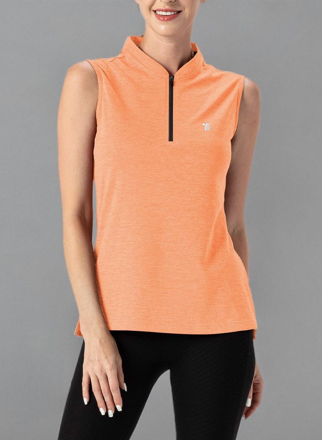 imageTBMPOY Womens Sleeveless Golf Polo Shirts UPF 50 Tennis Tank Tops Quick Dry Zip Up3dark Orange