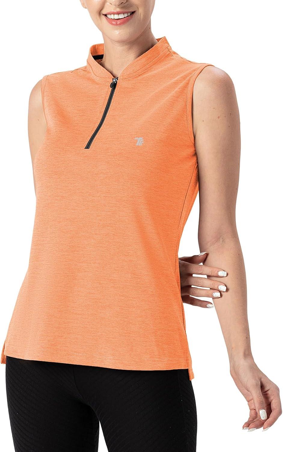 imageTBMPOY Womens Sleeveless Golf Polo Shirts UPF 50 Tennis Tank Tops Quick Dry Zip Up3dark Orange