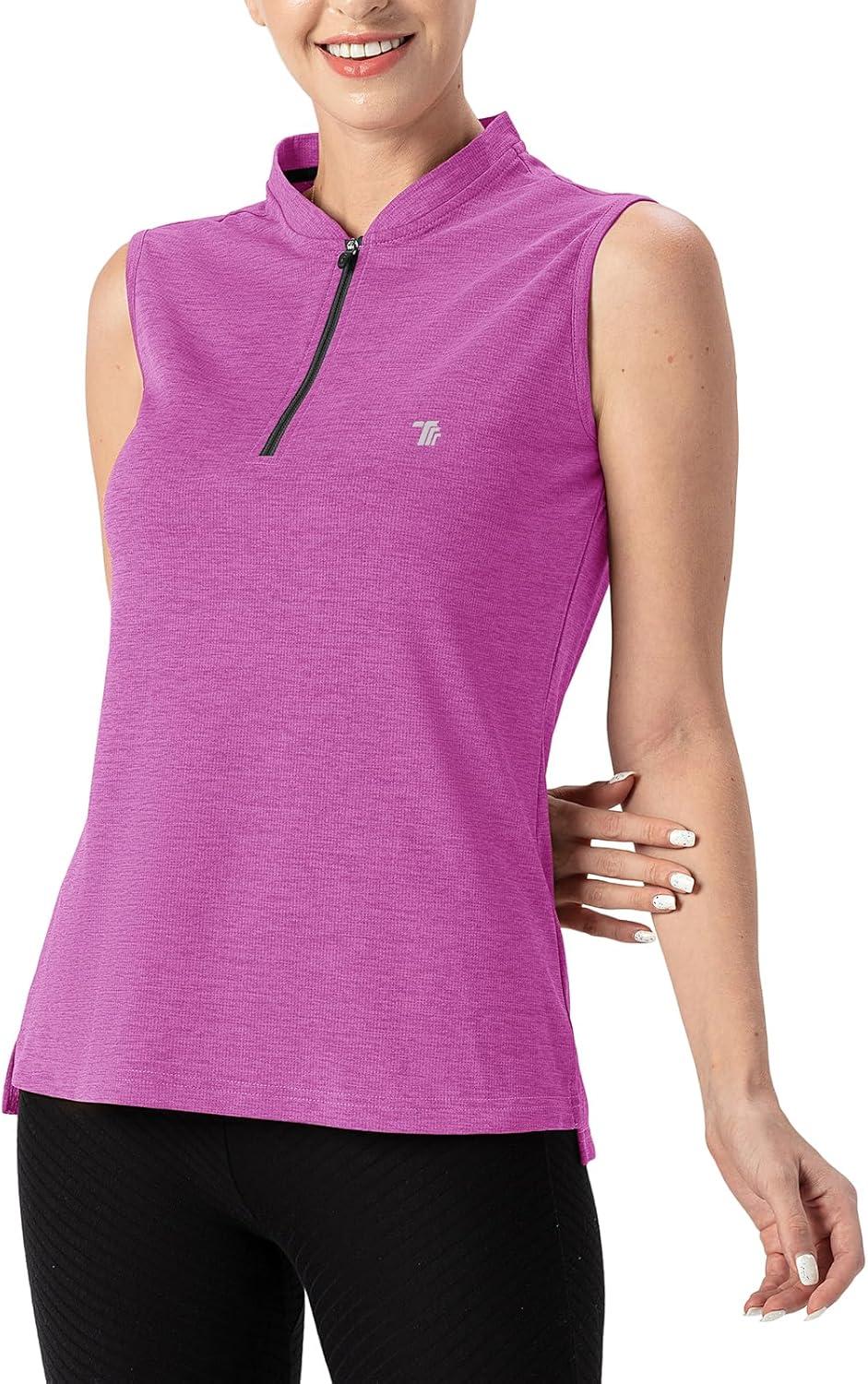 imageTBMPOY Womens Sleeveless Golf Polo Shirts UPF 50 Tennis Tank Tops Quick Dry Zip Up4purple
