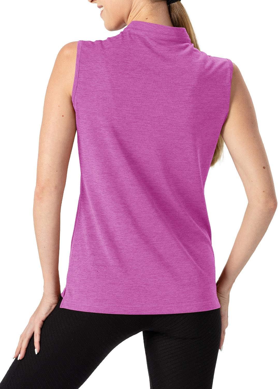 imageTBMPOY Womens Sleeveless Golf Polo Shirts UPF 50 Tennis Tank Tops Quick Dry Zip Up4purple