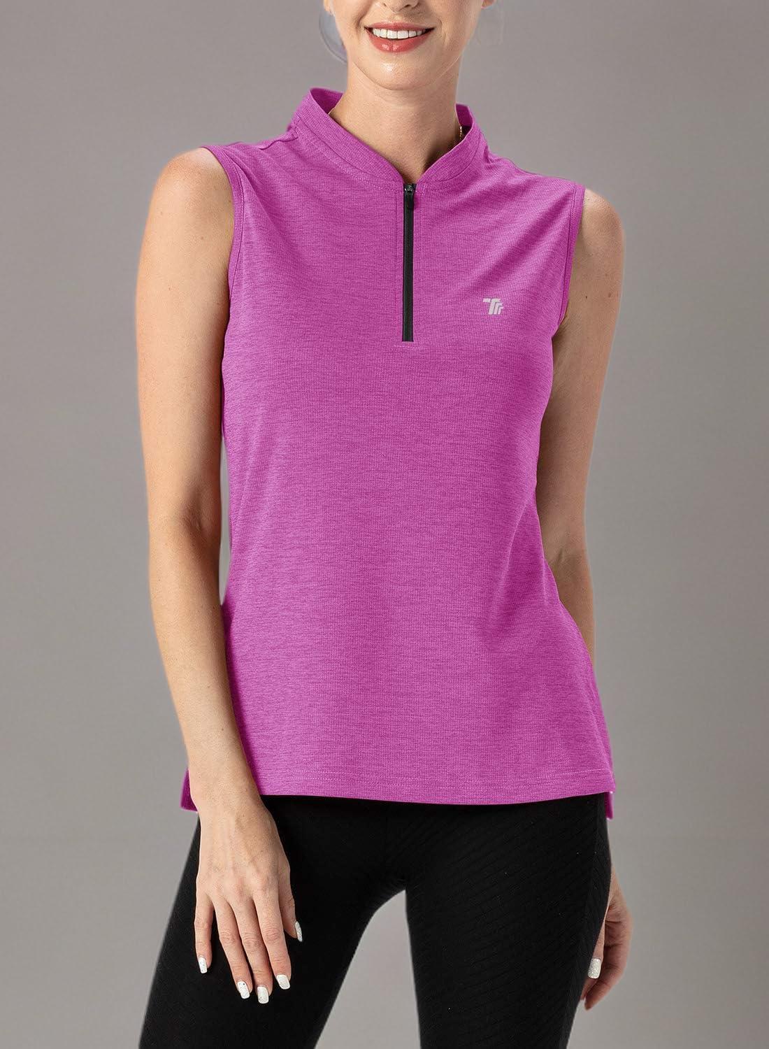 imageTBMPOY Womens Sleeveless Golf Polo Shirts UPF 50 Tennis Tank Tops Quick Dry Zip Up4purple