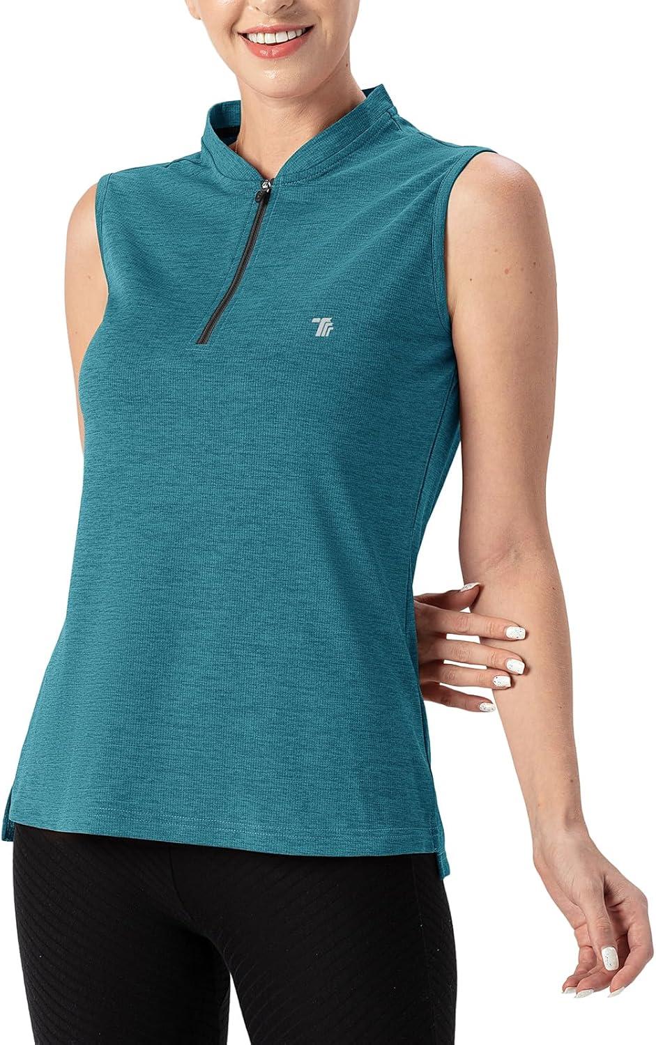 imageTBMPOY Womens Sleeveless Golf Polo Shirts UPF 50 Tennis Tank Tops Quick Dry Zip Up5blue