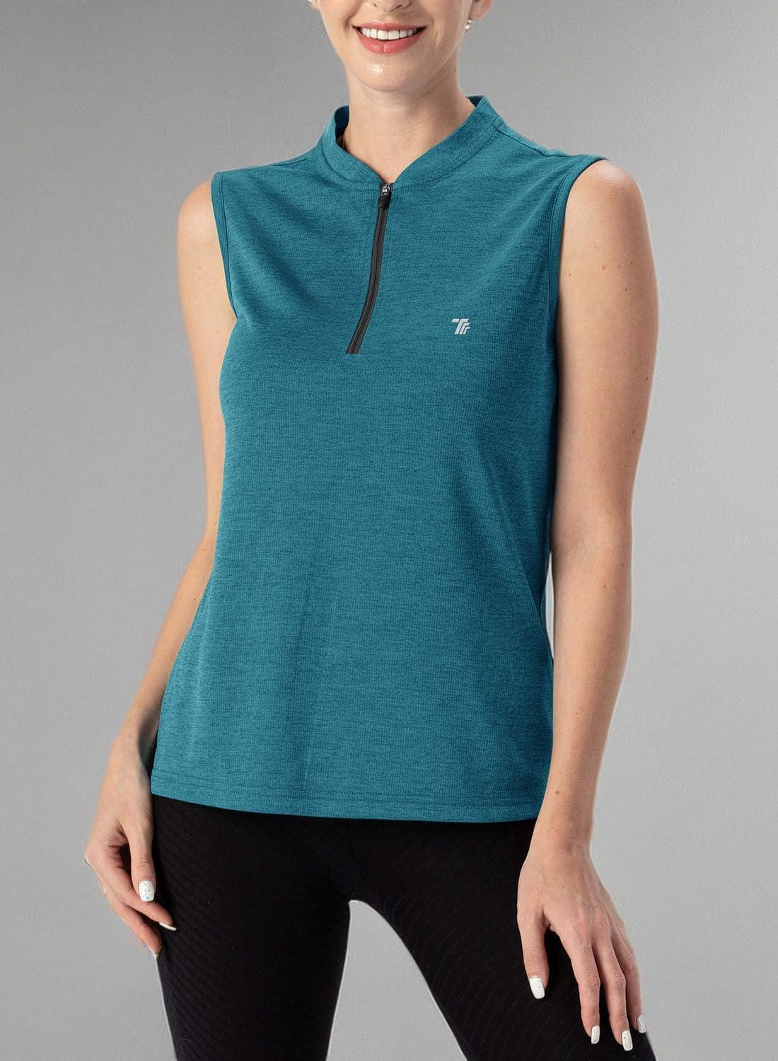 imageTBMPOY Womens Sleeveless Golf Polo Shirts UPF 50 Tennis Tank Tops Quick Dry Zip Up5blue