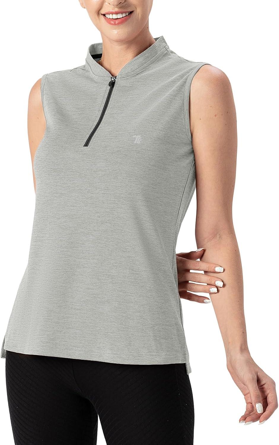 imageTBMPOY Womens Sleeveless Golf Polo Shirts UPF 50 Tennis Tank Tops Quick Dry Zip Up6light Grey