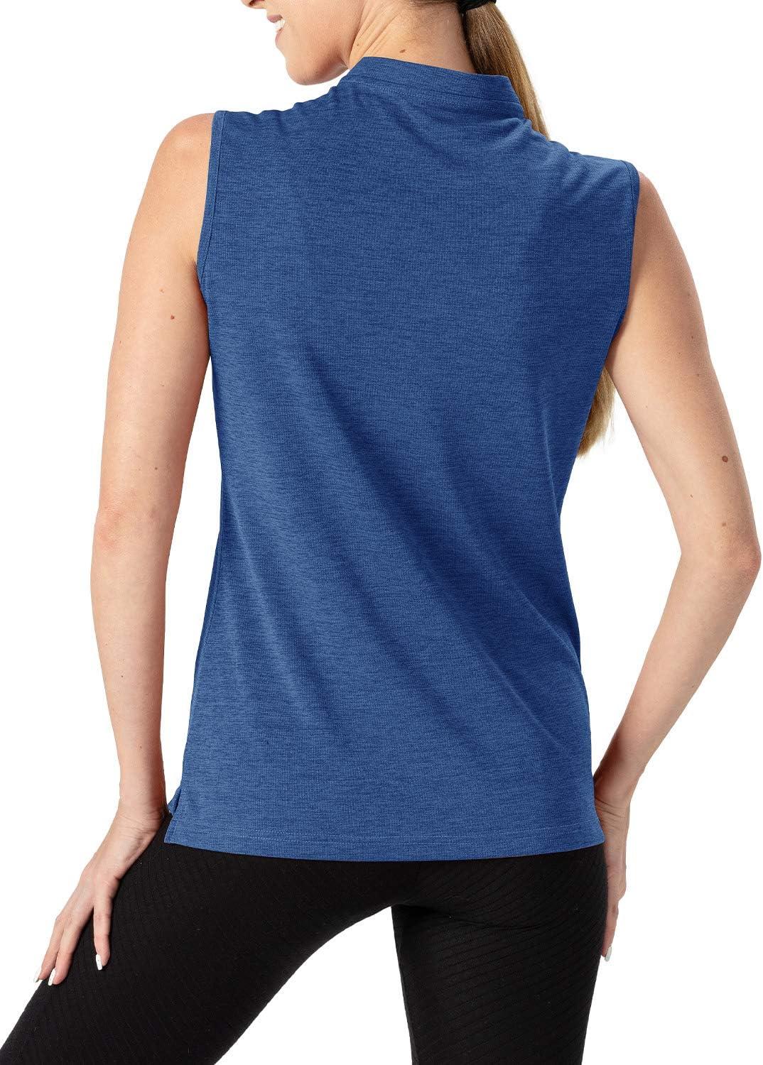 imageTBMPOY Womens Sleeveless Golf Polo Shirts UPF 50 Tennis Tank Tops Quick Dry Zip Up7bright Blue