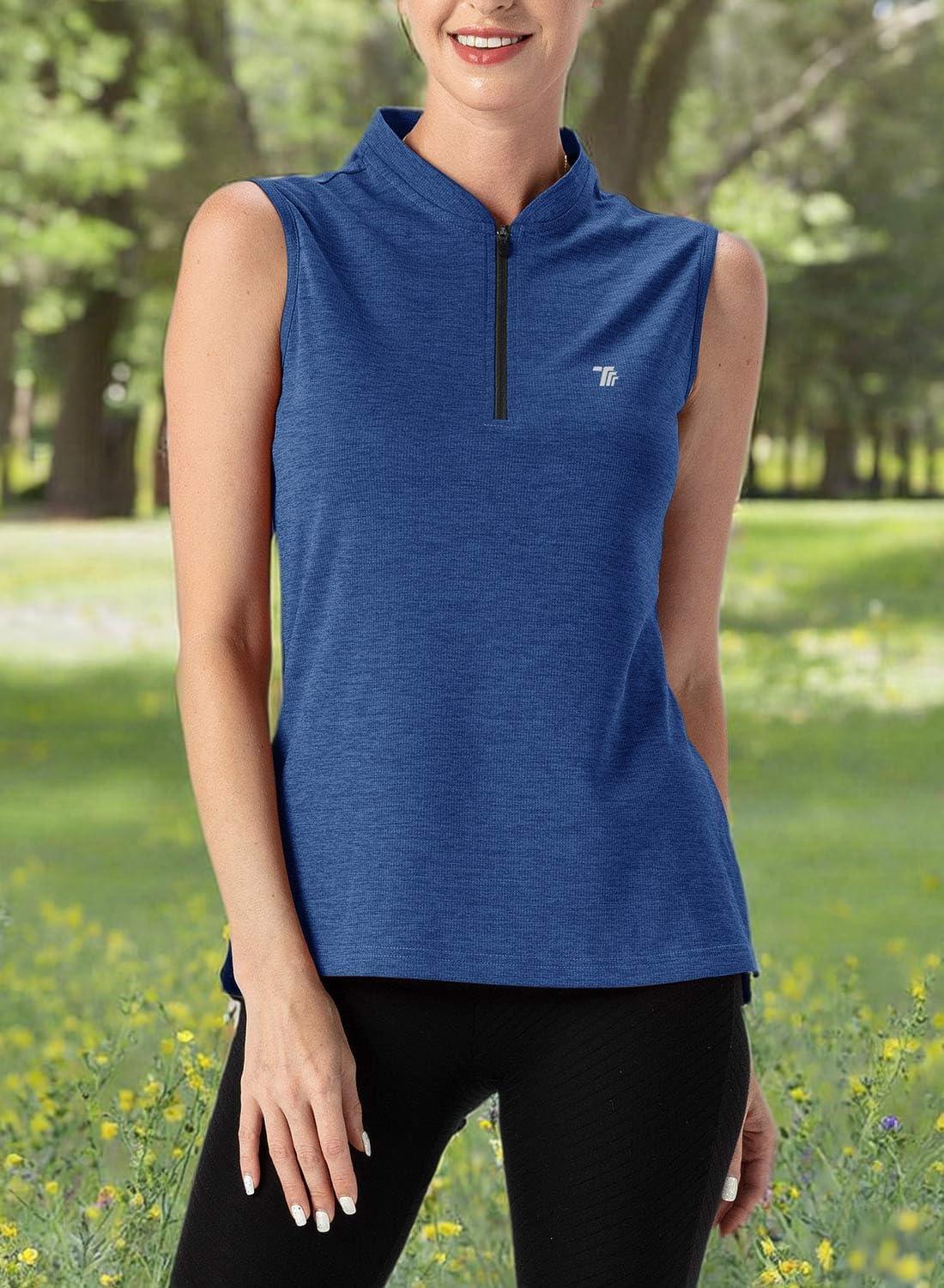 imageTBMPOY Womens Sleeveless Golf Polo Shirts UPF 50 Tennis Tank Tops Quick Dry Zip Up7bright Blue
