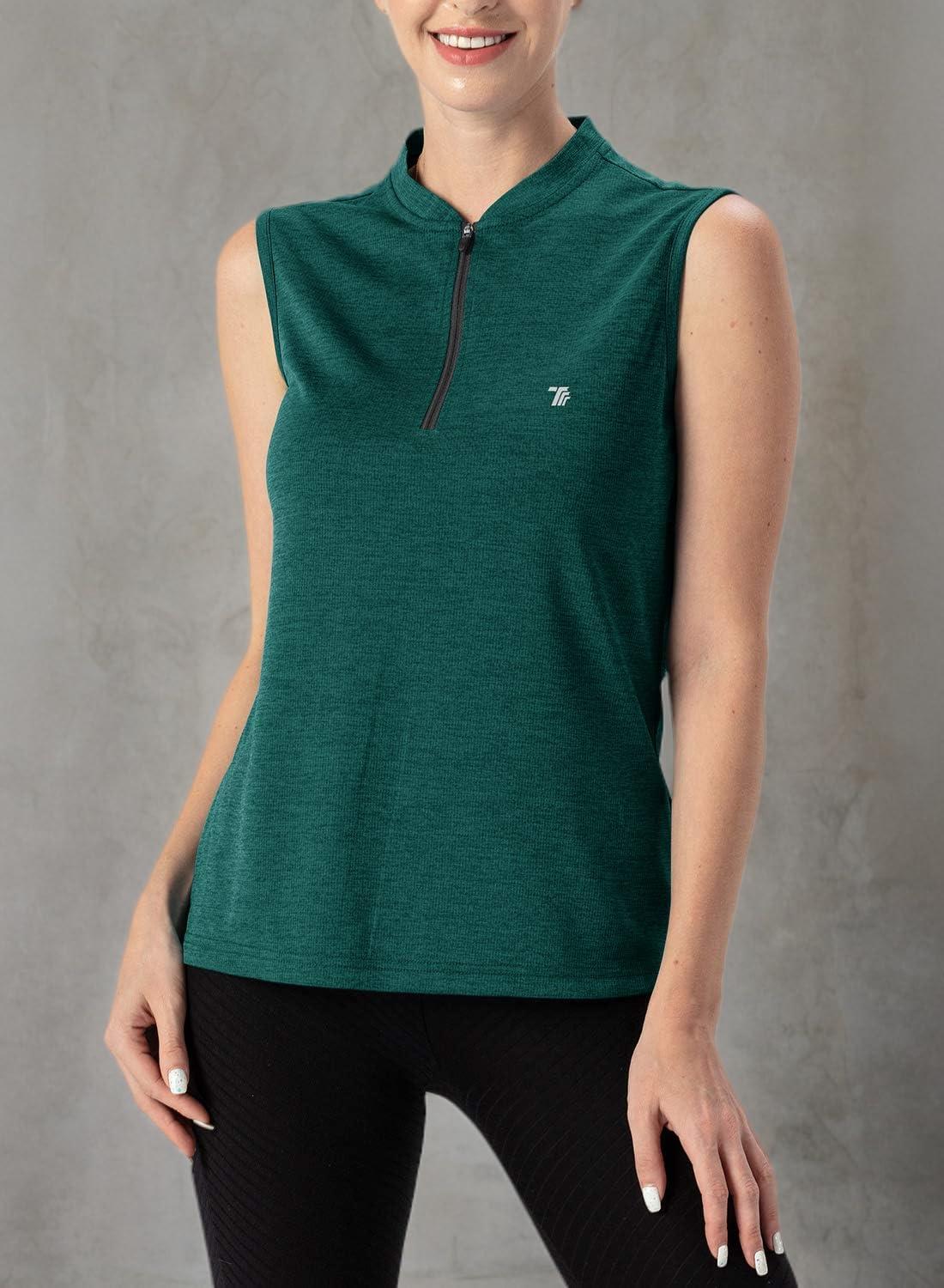 imageTBMPOY Womens Sleeveless Golf Polo Shirts UPF 50 Tennis Tank Tops Quick Dry Zip Up8blackish Green