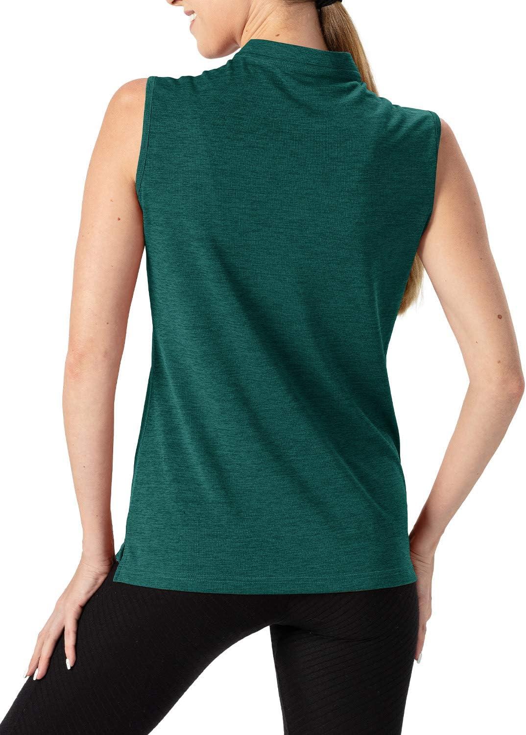 imageTBMPOY Womens Sleeveless Golf Polo Shirts UPF 50 Tennis Tank Tops Quick Dry Zip Up8blackish Green