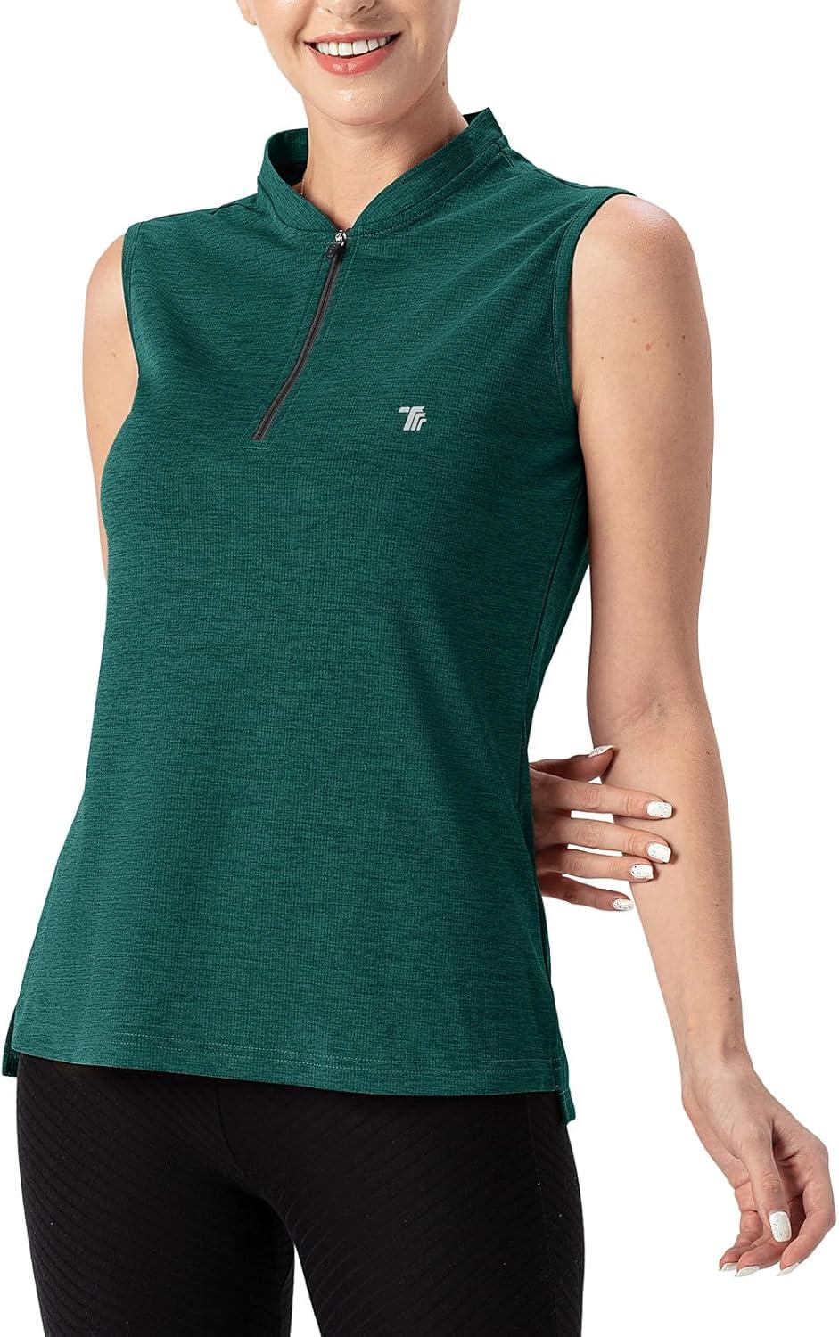 imageTBMPOY Womens Sleeveless Golf Polo Shirts UPF 50 Tennis Tank Tops Quick Dry Zip Up8blackish Green