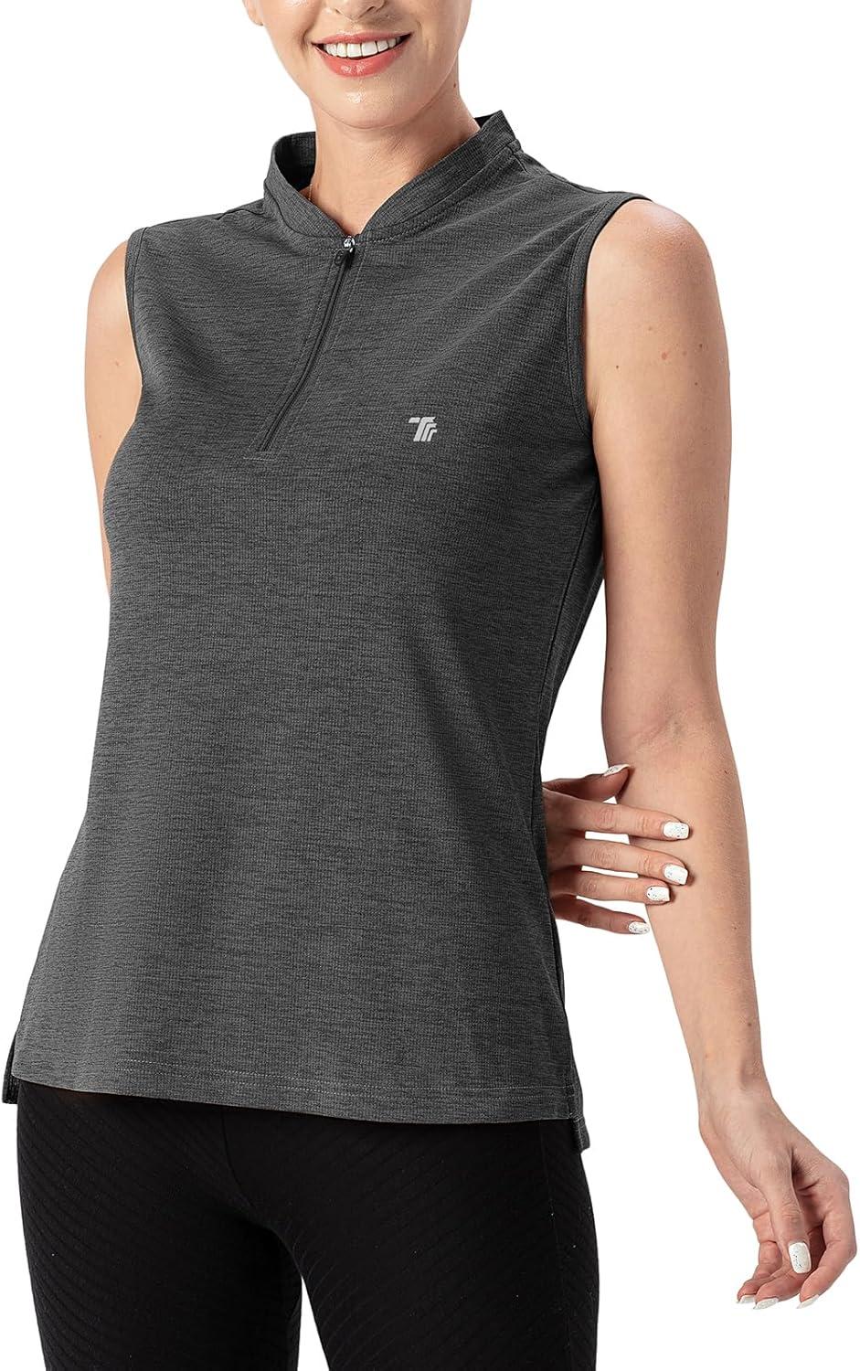 imageTBMPOY Womens Sleeveless Golf Polo Shirts UPF 50 Tennis Tank Tops Quick Dry Zip Up9dark Grey