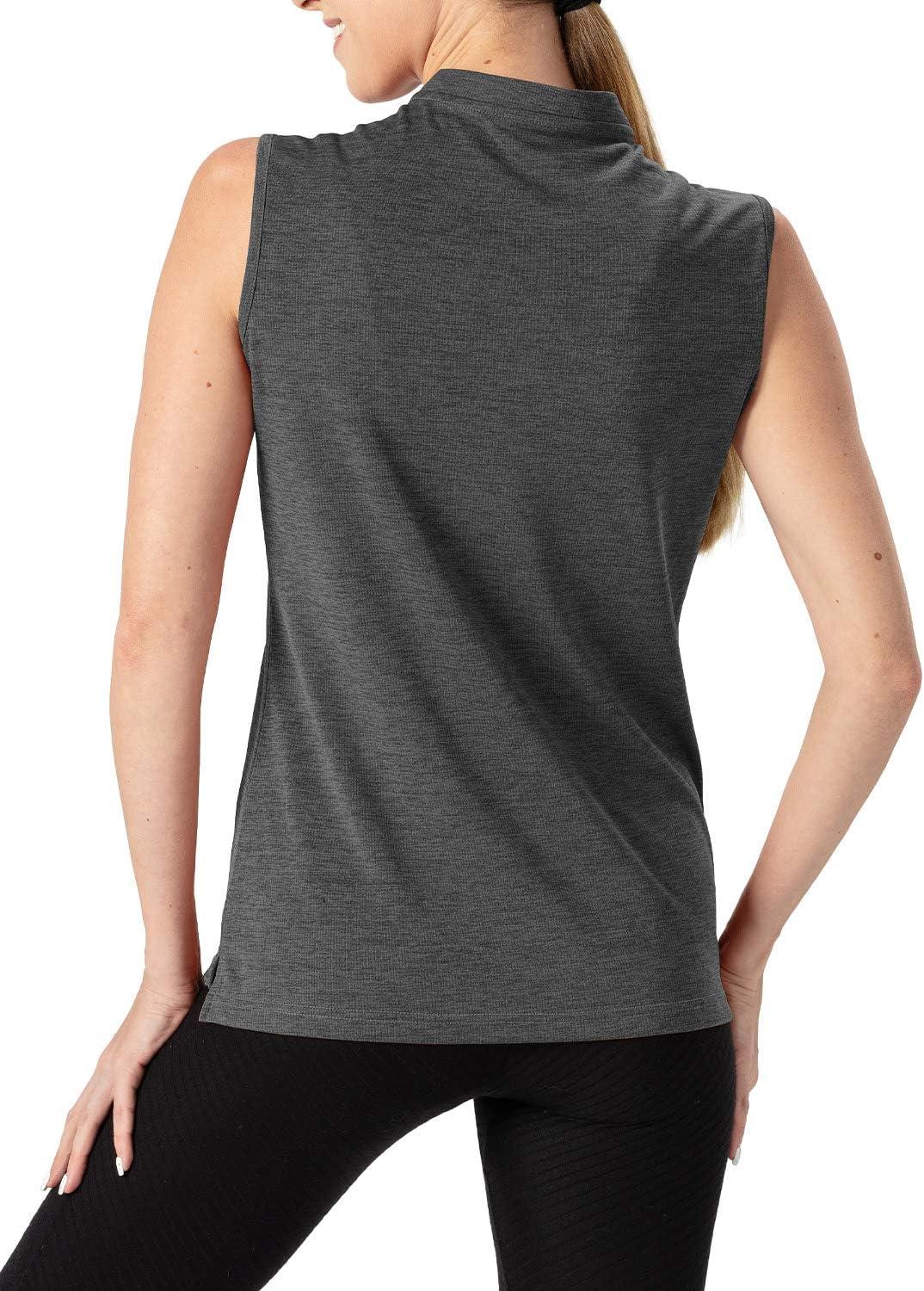 imageTBMPOY Womens Sleeveless Golf Polo Shirts UPF 50 Tennis Tank Tops Quick Dry Zip Up9dark Grey