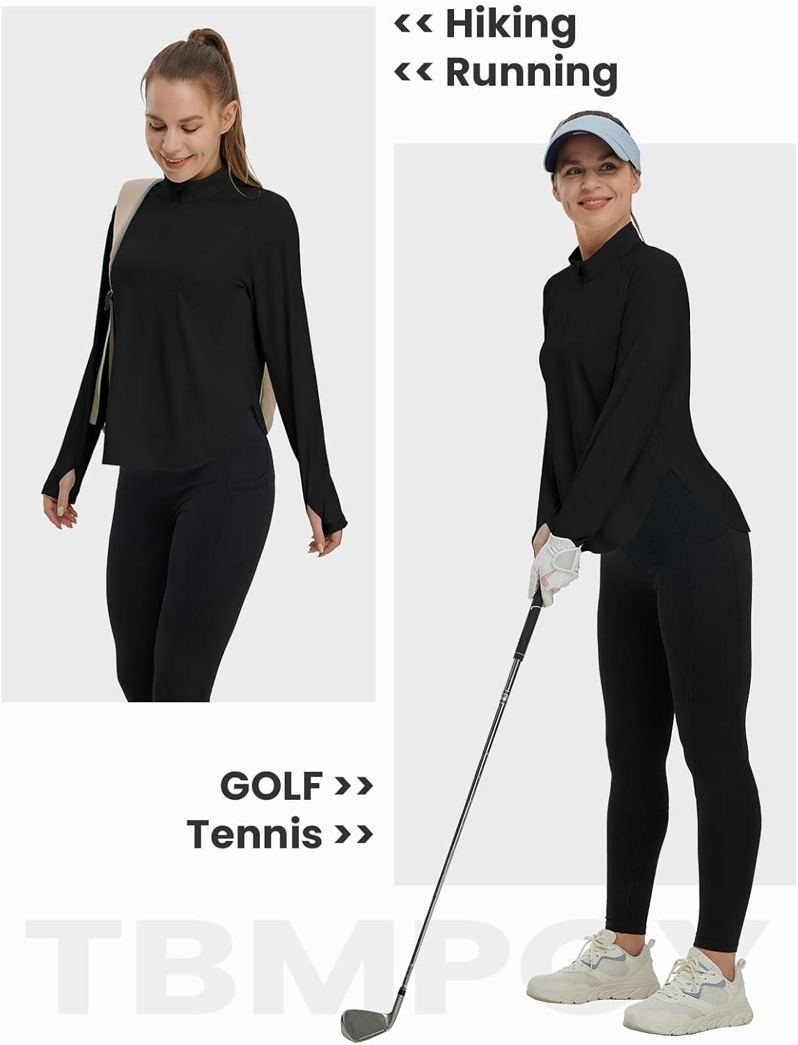 imageTBMPOY Womens Sun Shirt 14 Zipper Long Sleeve UPF 50 Sun Protection Clothing UV SPF Hiking OutdoorBlack