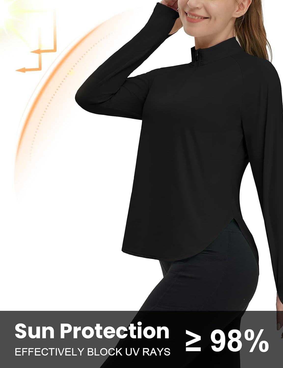 imageTBMPOY Womens Sun Shirt 14 Zipper Long Sleeve UPF 50 Sun Protection Clothing UV SPF Hiking OutdoorBlack