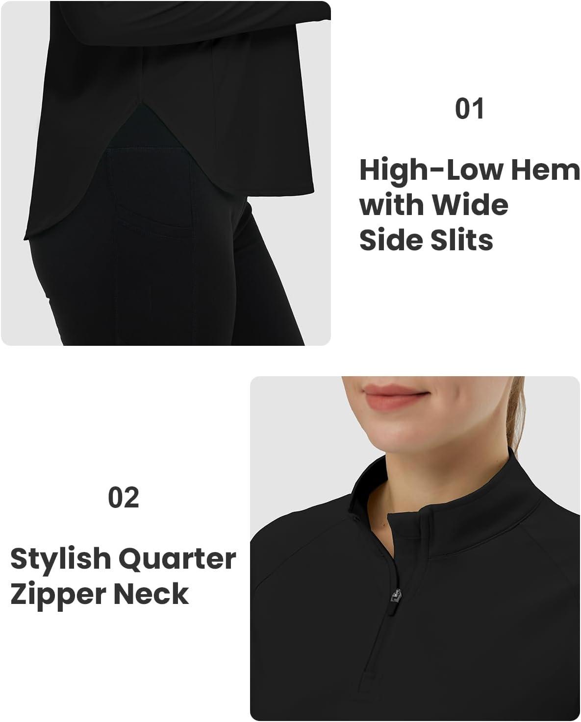 imageTBMPOY Womens Sun Shirt 14 Zipper Long Sleeve UPF 50 Sun Protection Clothing UV SPF Hiking OutdoorBlack