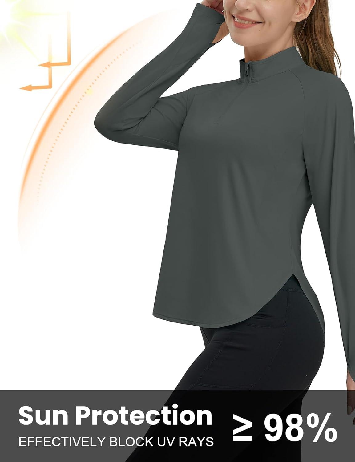 imageTBMPOY Womens Sun Shirt 14 Zipper Long Sleeve UPF 50 Sun Protection Clothing UV SPF Hiking OutdoorDeep Gray