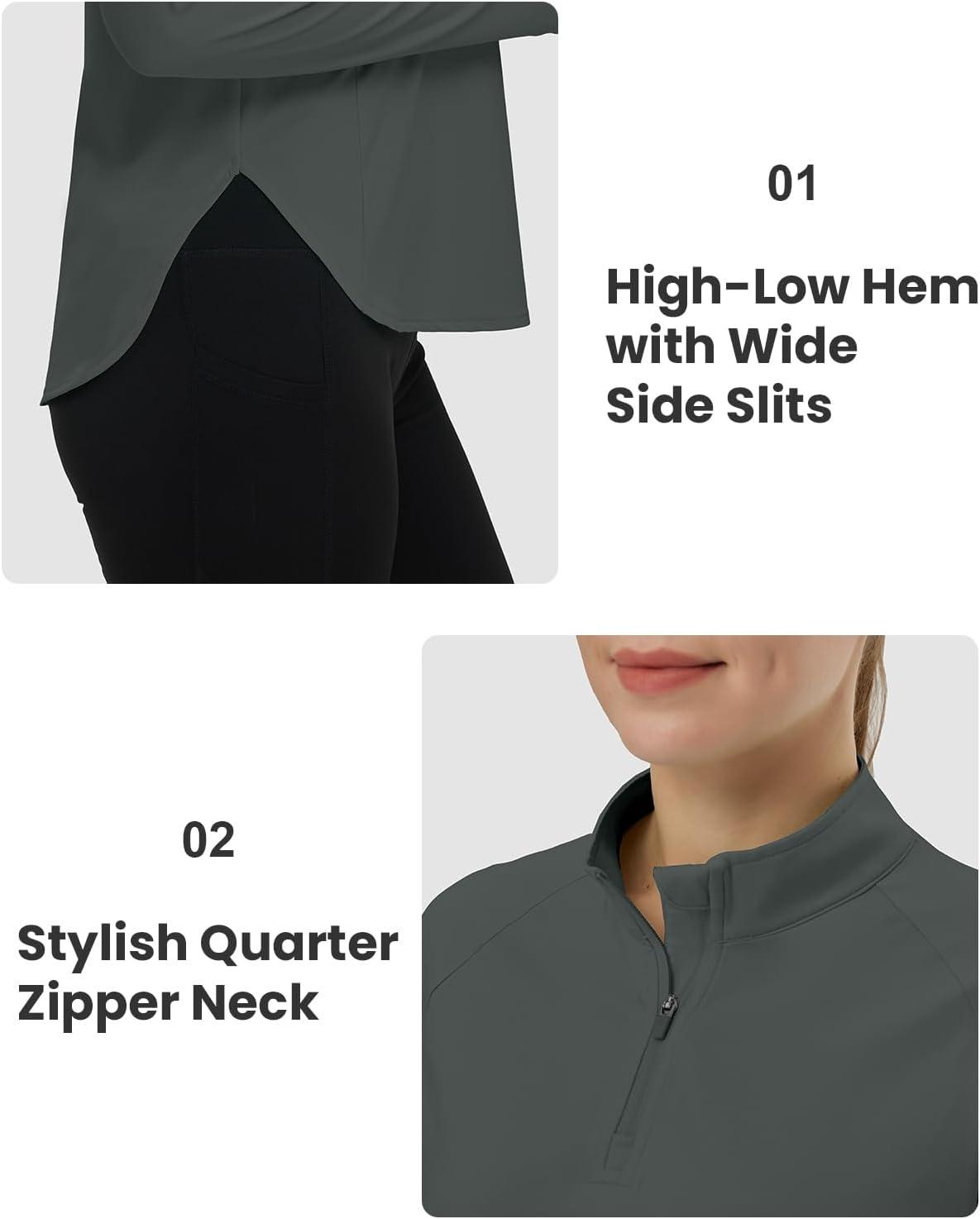 imageTBMPOY Womens Sun Shirt 14 Zipper Long Sleeve UPF 50 Sun Protection Clothing UV SPF Hiking OutdoorDeep Gray