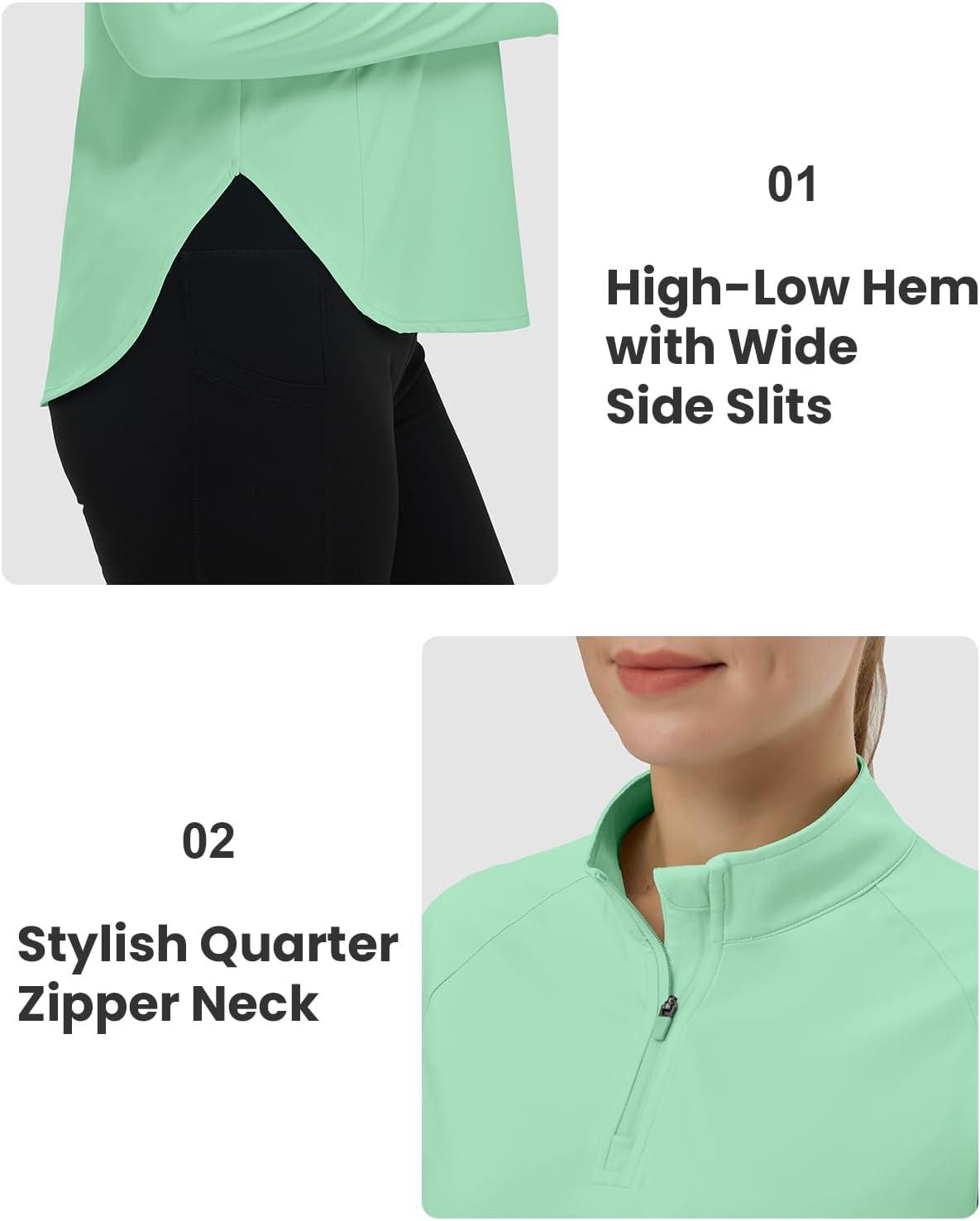 imageTBMPOY Womens Sun Shirt 14 Zipper Long Sleeve UPF 50 Sun Protection Clothing UV SPF Hiking OutdoorLight Green