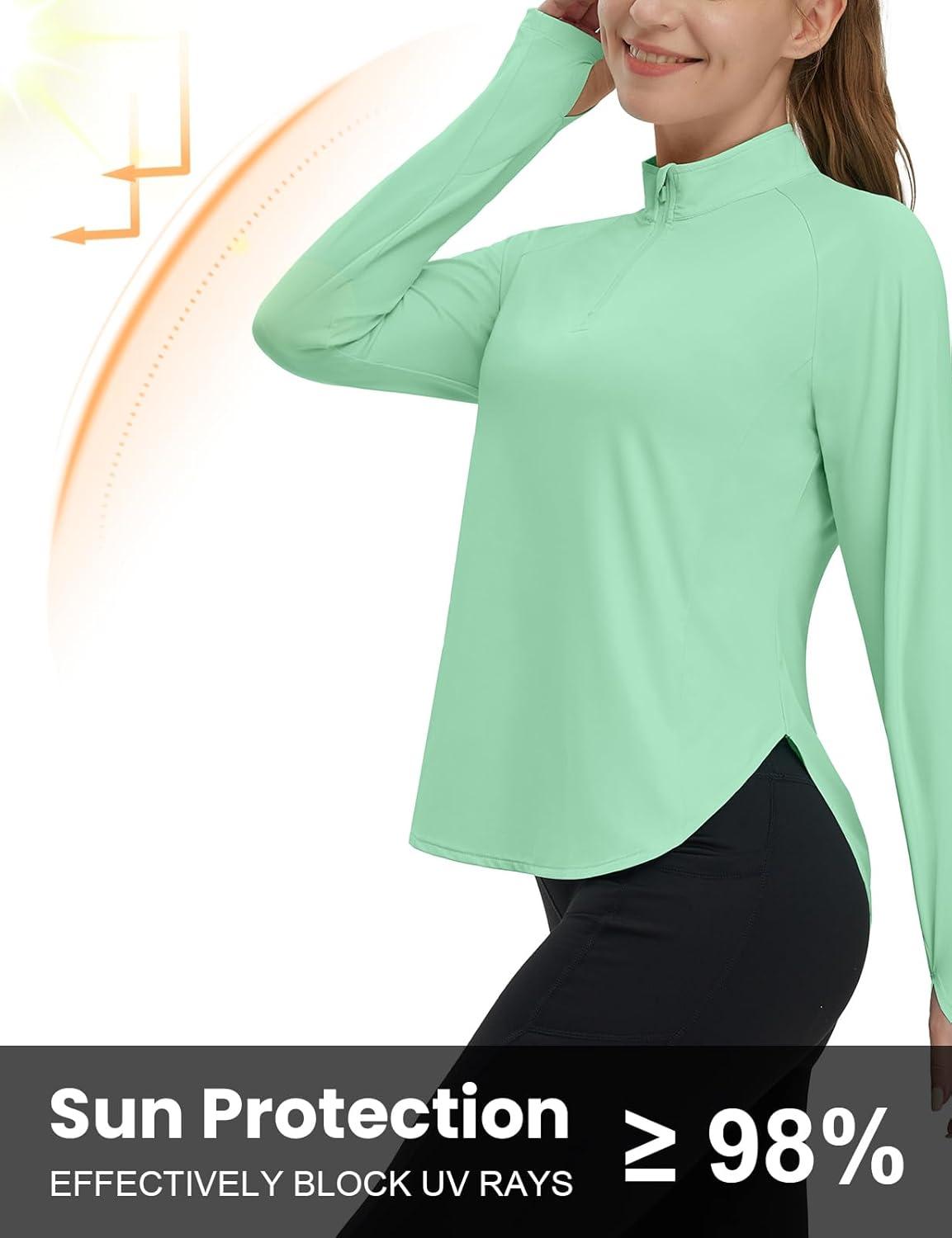 imageTBMPOY Womens Sun Shirt 14 Zipper Long Sleeve UPF 50 Sun Protection Clothing UV SPF Hiking OutdoorLight Green