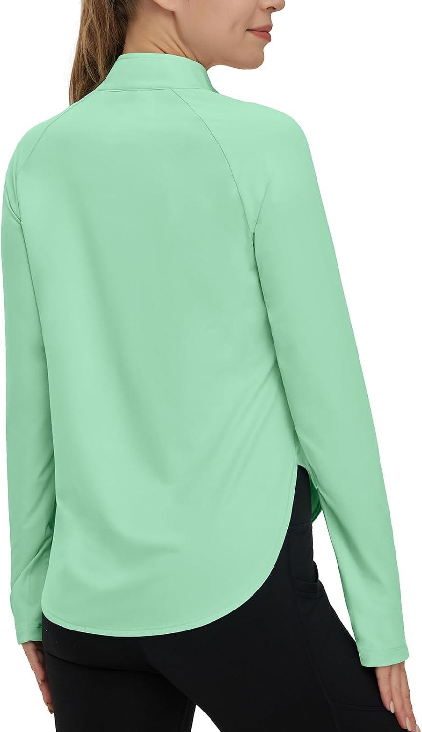 imageTBMPOY Womens Sun Shirt 14 Zipper Long Sleeve UPF 50 Sun Protection Clothing UV SPF Hiking OutdoorLight Green