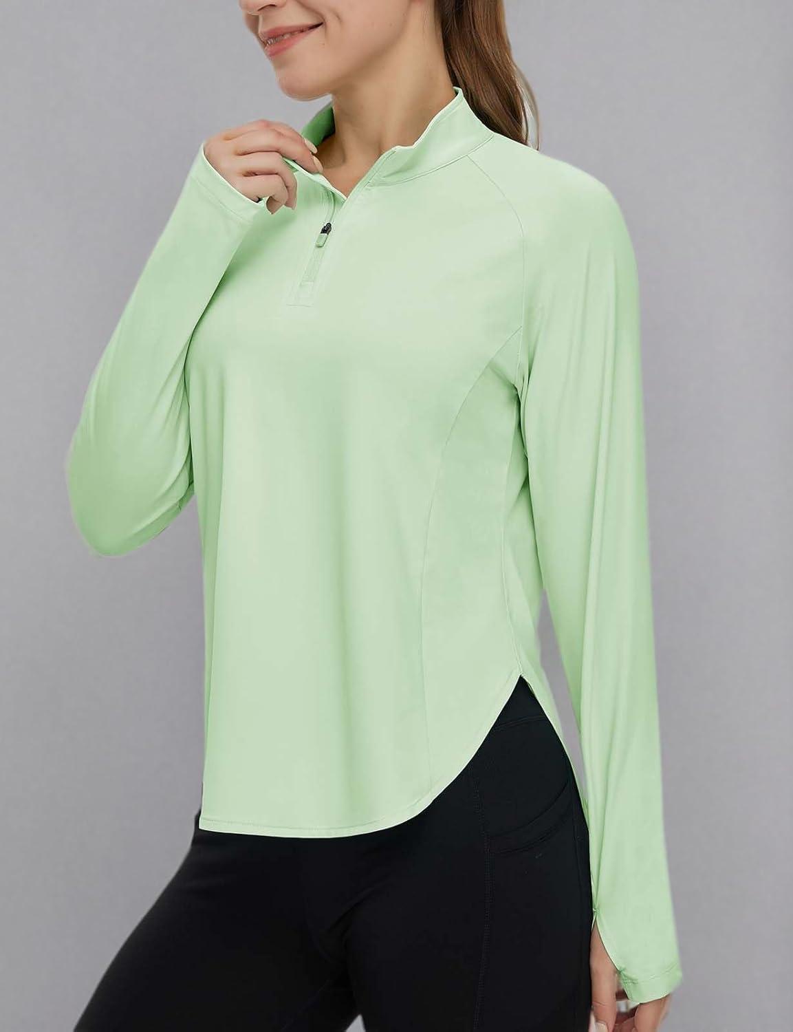 imageTBMPOY Womens Sun Shirt 14 Zipper Long Sleeve UPF 50 Sun Protection Clothing UV SPF Hiking OutdoorLight Green