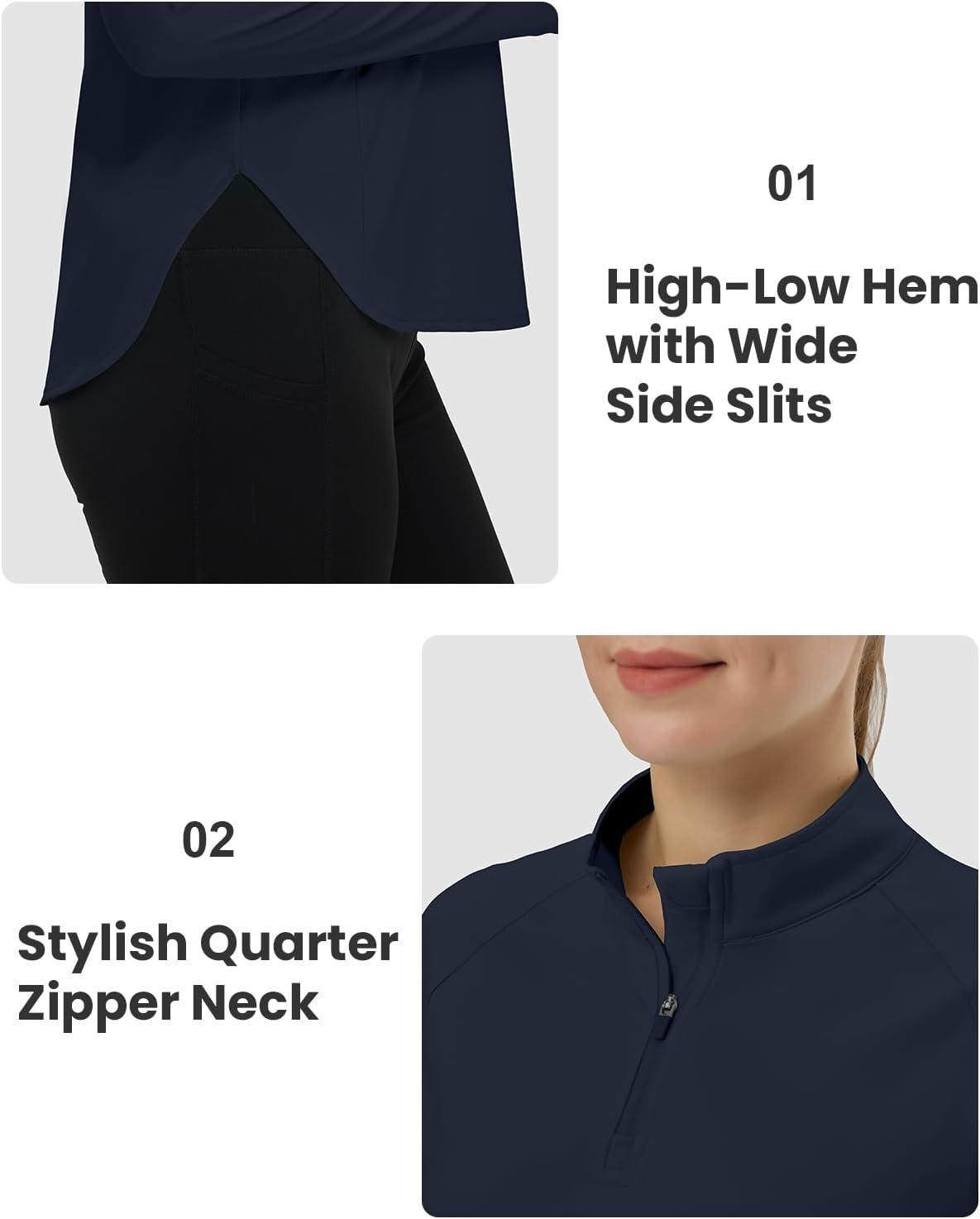 imageTBMPOY Womens Sun Shirt 14 Zipper Long Sleeve UPF 50 Sun Protection Clothing UV SPF Hiking OutdoorNavy Blue
