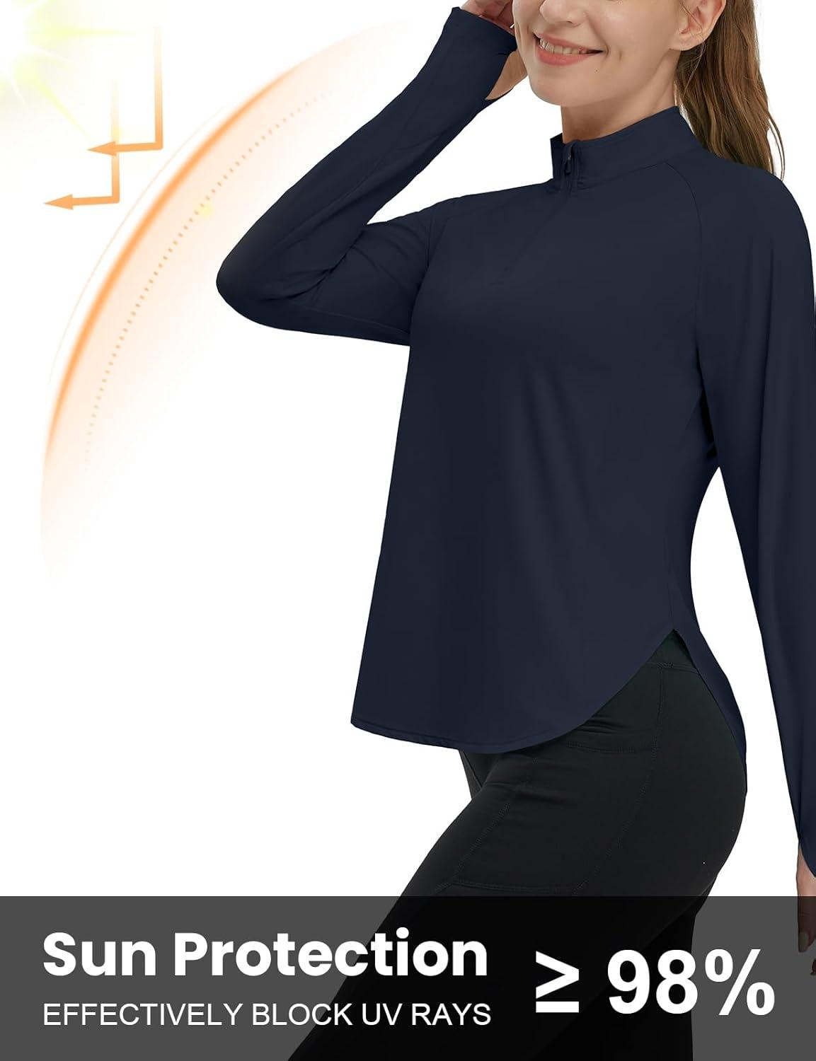 imageTBMPOY Womens Sun Shirt 14 Zipper Long Sleeve UPF 50 Sun Protection Clothing UV SPF Hiking OutdoorNavy Blue