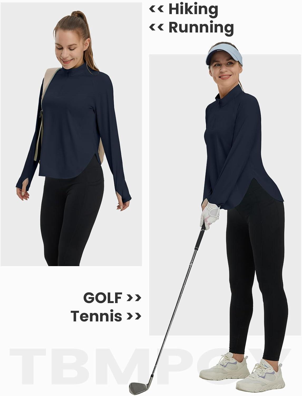 imageTBMPOY Womens Sun Shirt 14 Zipper Long Sleeve UPF 50 Sun Protection Clothing UV SPF Hiking OutdoorNavy Blue