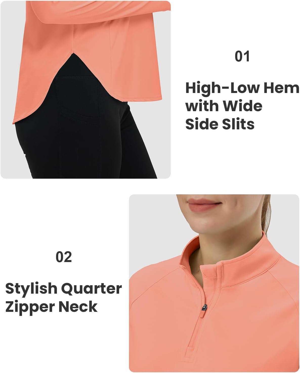 imageTBMPOY Womens Sun Shirt 14 Zipper Long Sleeve UPF 50 Sun Protection Clothing UV SPF Hiking OutdoorPink