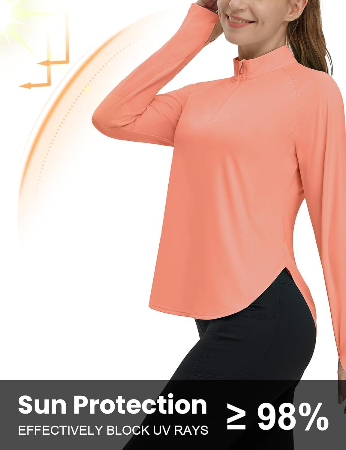 imageTBMPOY Womens Sun Shirt 14 Zipper Long Sleeve UPF 50 Sun Protection Clothing UV SPF Hiking OutdoorPink