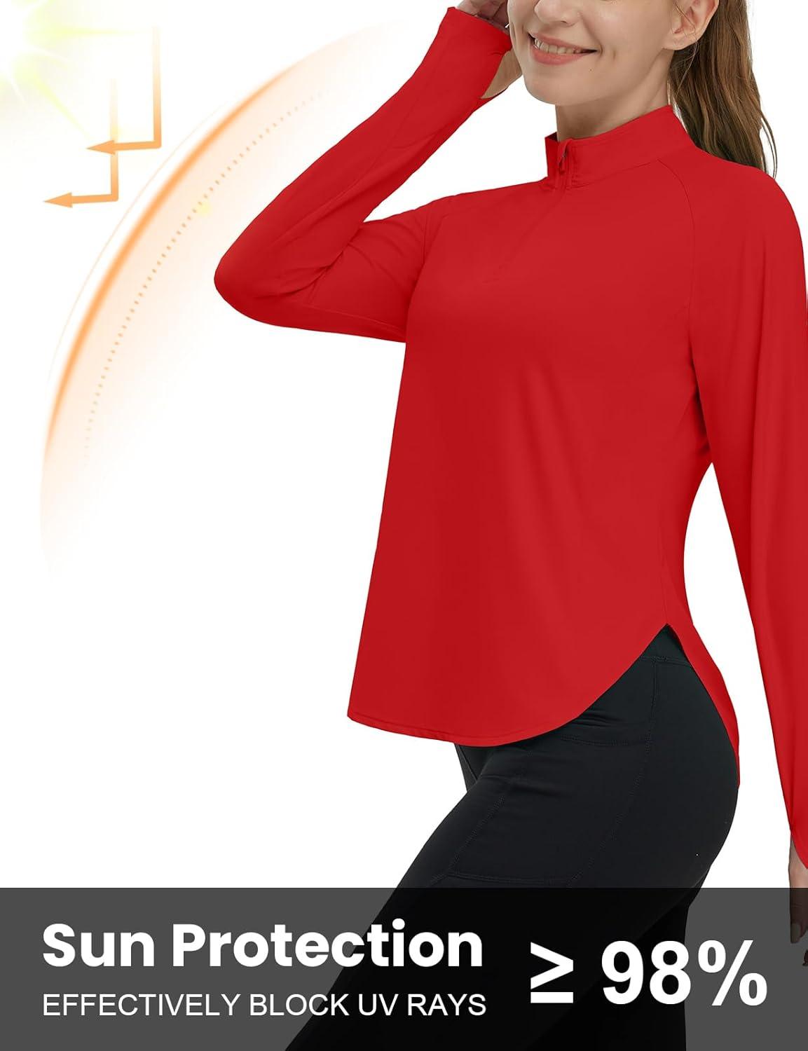 imageTBMPOY Womens Sun Shirt 14 Zipper Long Sleeve UPF 50 Sun Protection Clothing UV SPF Hiking OutdoorRed