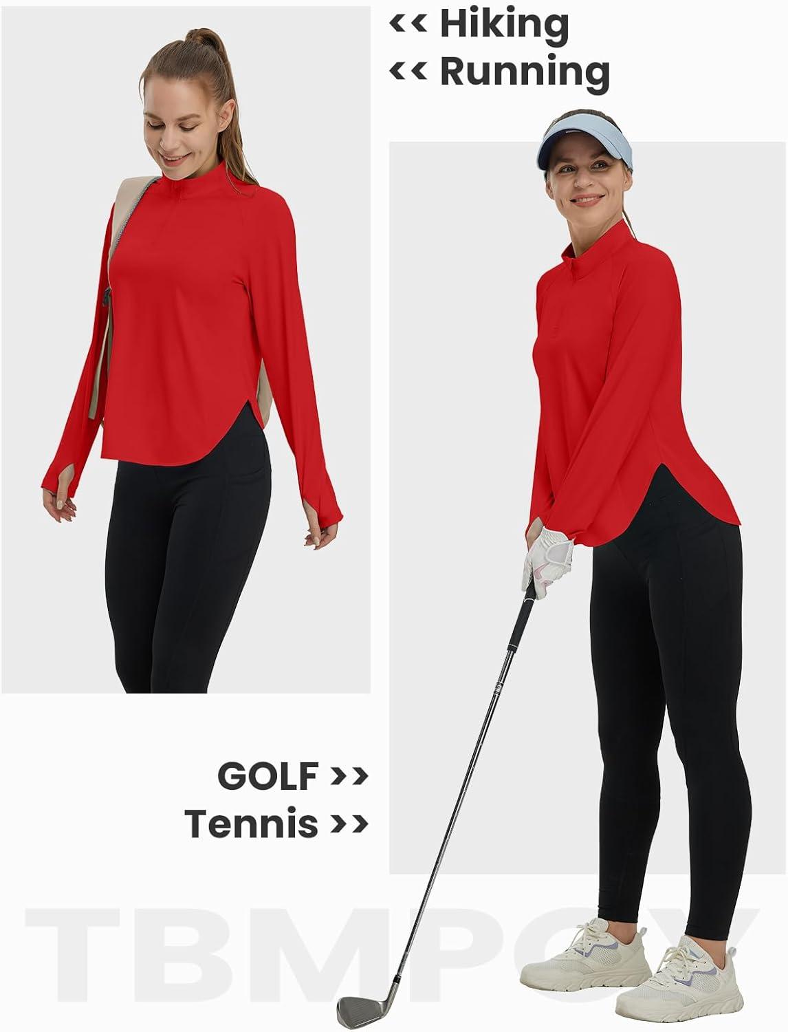 imageTBMPOY Womens Sun Shirt 14 Zipper Long Sleeve UPF 50 Sun Protection Clothing UV SPF Hiking OutdoorRed