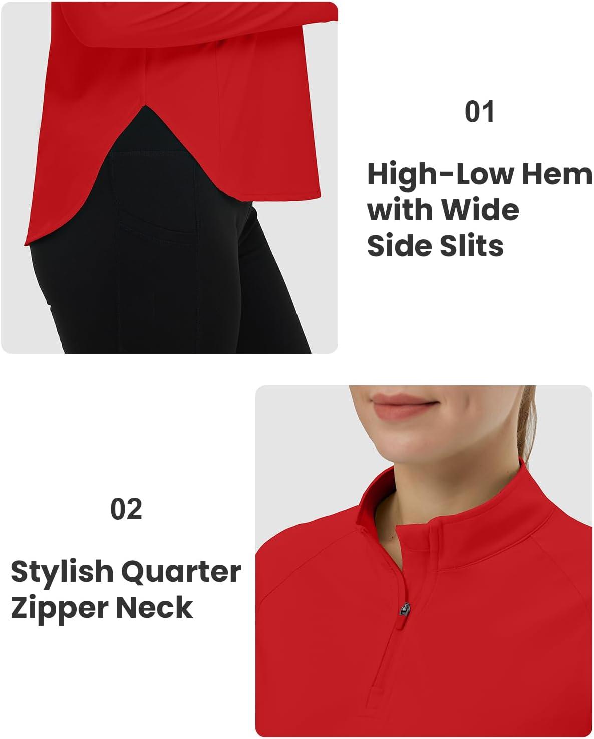 imageTBMPOY Womens Sun Shirt 14 Zipper Long Sleeve UPF 50 Sun Protection Clothing UV SPF Hiking OutdoorRed