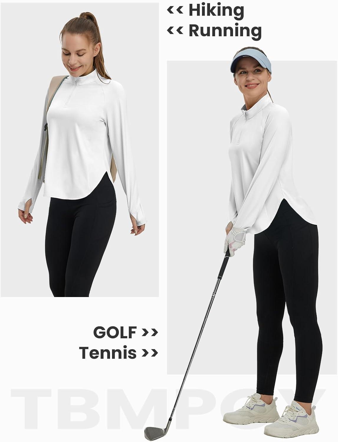 imageTBMPOY Womens Sun Shirt 14 Zipper Long Sleeve UPF 50 Sun Protection Clothing UV SPF Hiking OutdoorWhite