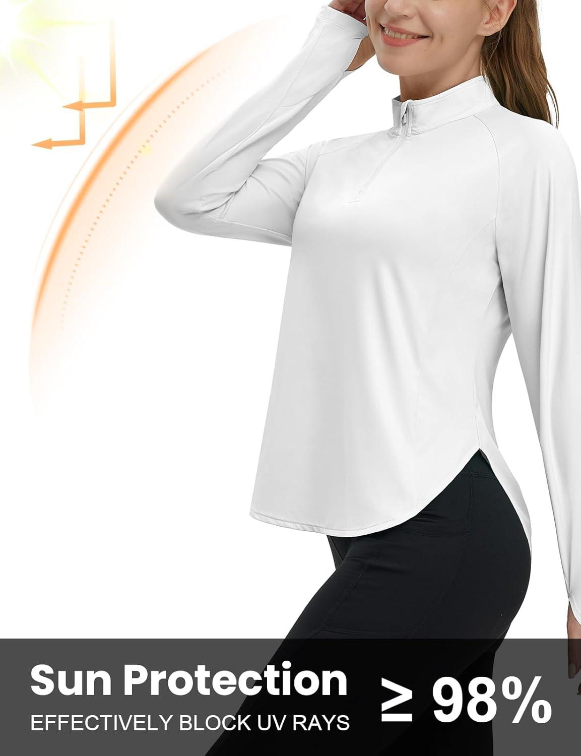 imageTBMPOY Womens Sun Shirt 14 Zipper Long Sleeve UPF 50 Sun Protection Clothing UV SPF Hiking OutdoorWhite