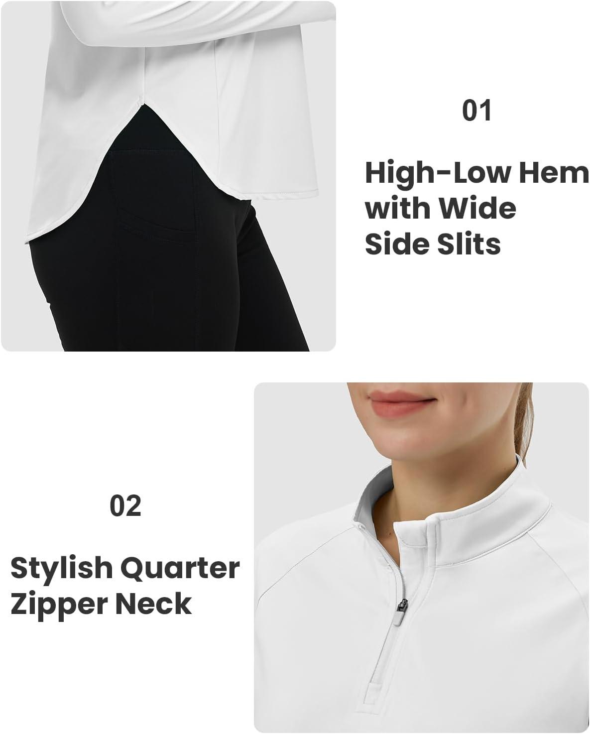 imageTBMPOY Womens Sun Shirt 14 Zipper Long Sleeve UPF 50 Sun Protection Clothing UV SPF Hiking OutdoorWhite