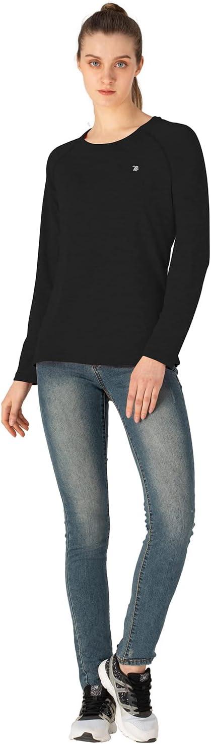 imageTBMPOY Womens UPF 50 Sun Protection Long Sleeve Shirts SPF Lightweight Hiking Running Fishing Outdoor Tops12black