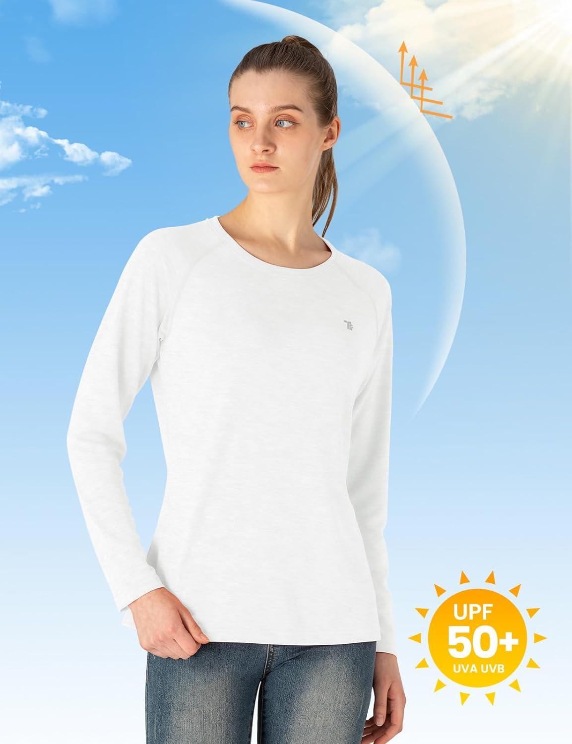 imageTBMPOY Womens UPF 50 Sun Protection Long Sleeve Shirts SPF Lightweight Hiking Running Fishing Outdoor Tops13white
