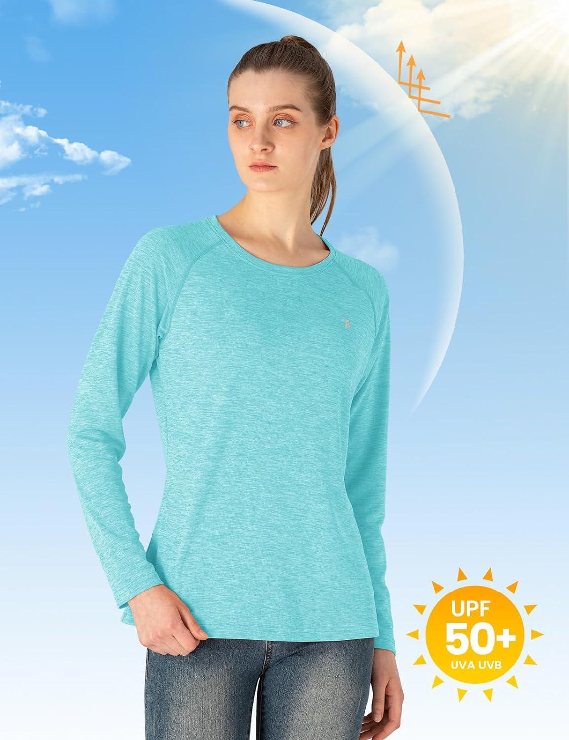 imageTBMPOY Womens UPF 50 Sun Protection Long Sleeve Shirts SPF Lightweight Hiking Running Fishing Outdoor Tops5light Blue
