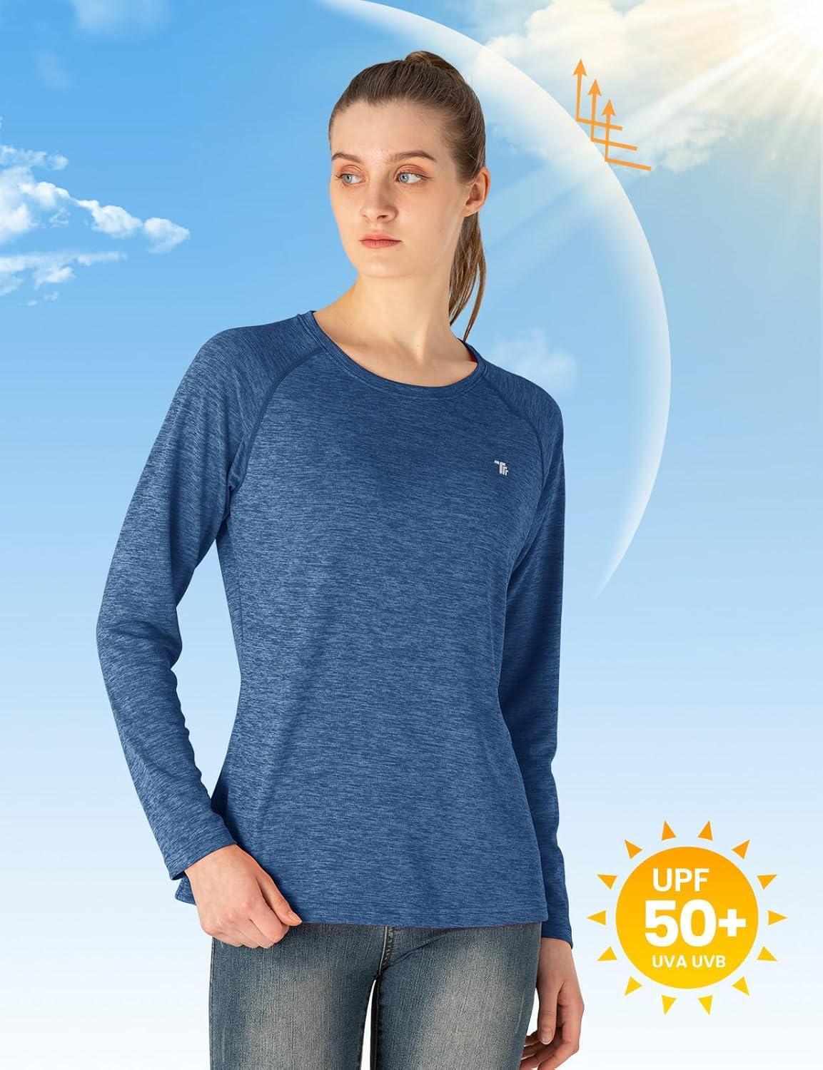 imageTBMPOY Womens UPF 50 Sun Protection Long Sleeve Shirts SPF Lightweight Hiking Running Fishing Outdoor Tops7navy