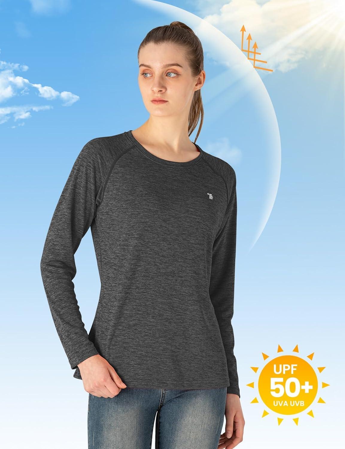 imageTBMPOY Womens UPF 50 Sun Protection Long Sleeve Shirts SPF Lightweight Hiking Running Fishing Outdoor Tops8dark Grey